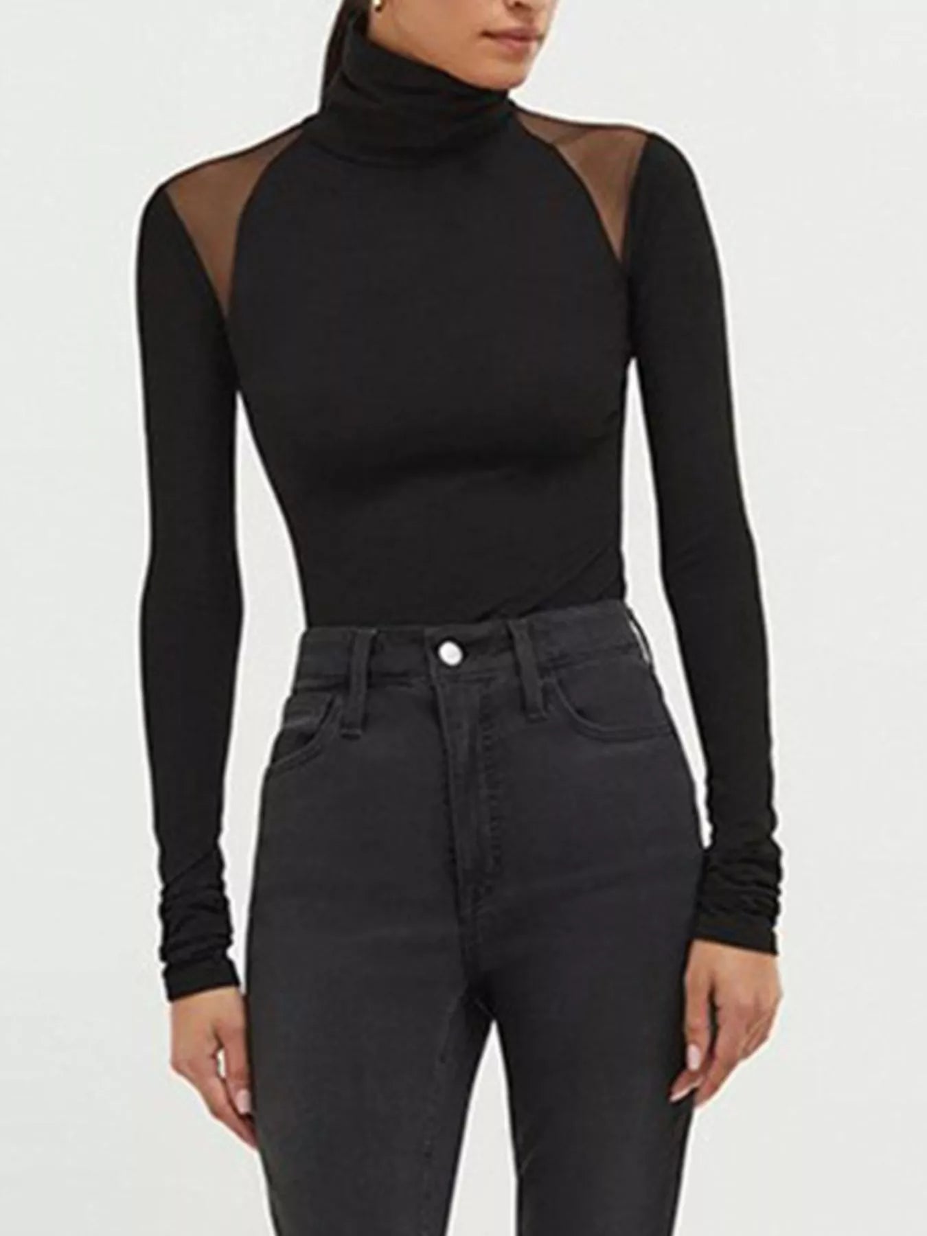 Mesh Shoulder Turtleneck Bodysuit - Flip Flop Dynasty