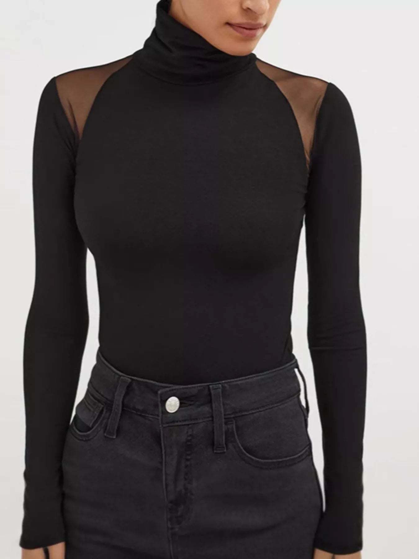 Mesh Shoulder Turtleneck Bodysuit - Flip Flop Dynasty