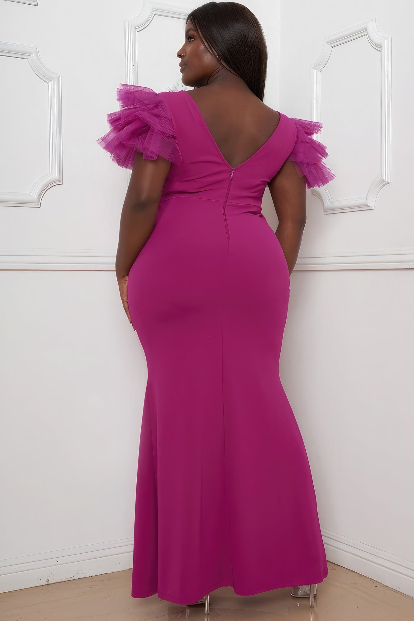 Mesh Tulle Shoulder Plus Size Maxi Dress - Flip Flop Dynasty