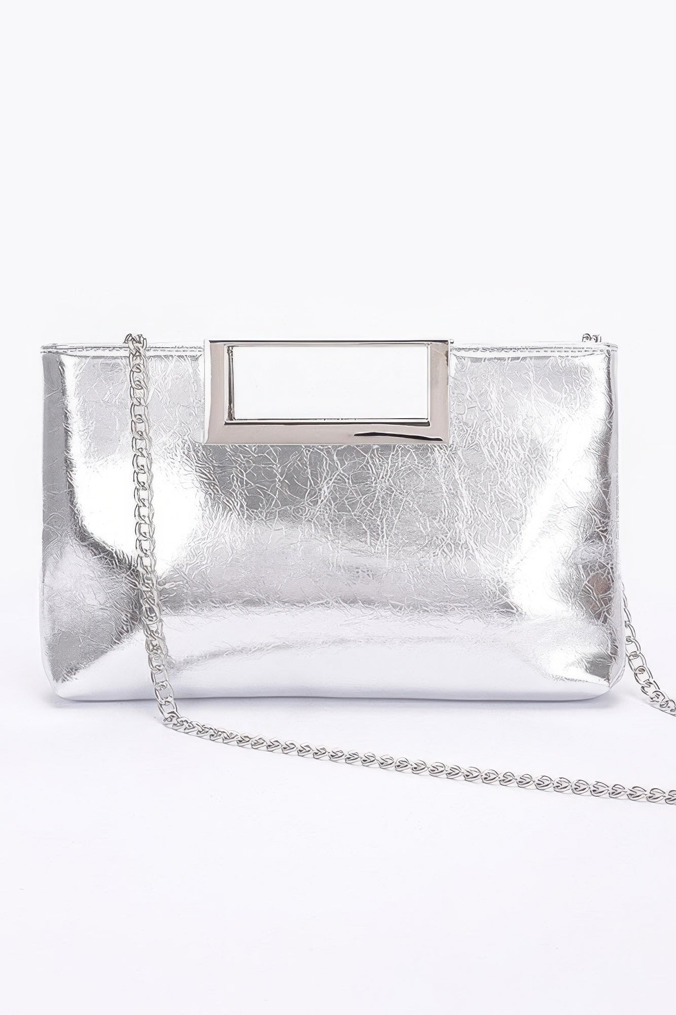 Metallic Leather Metal Handle Clutch - Flip Flop Dynasty