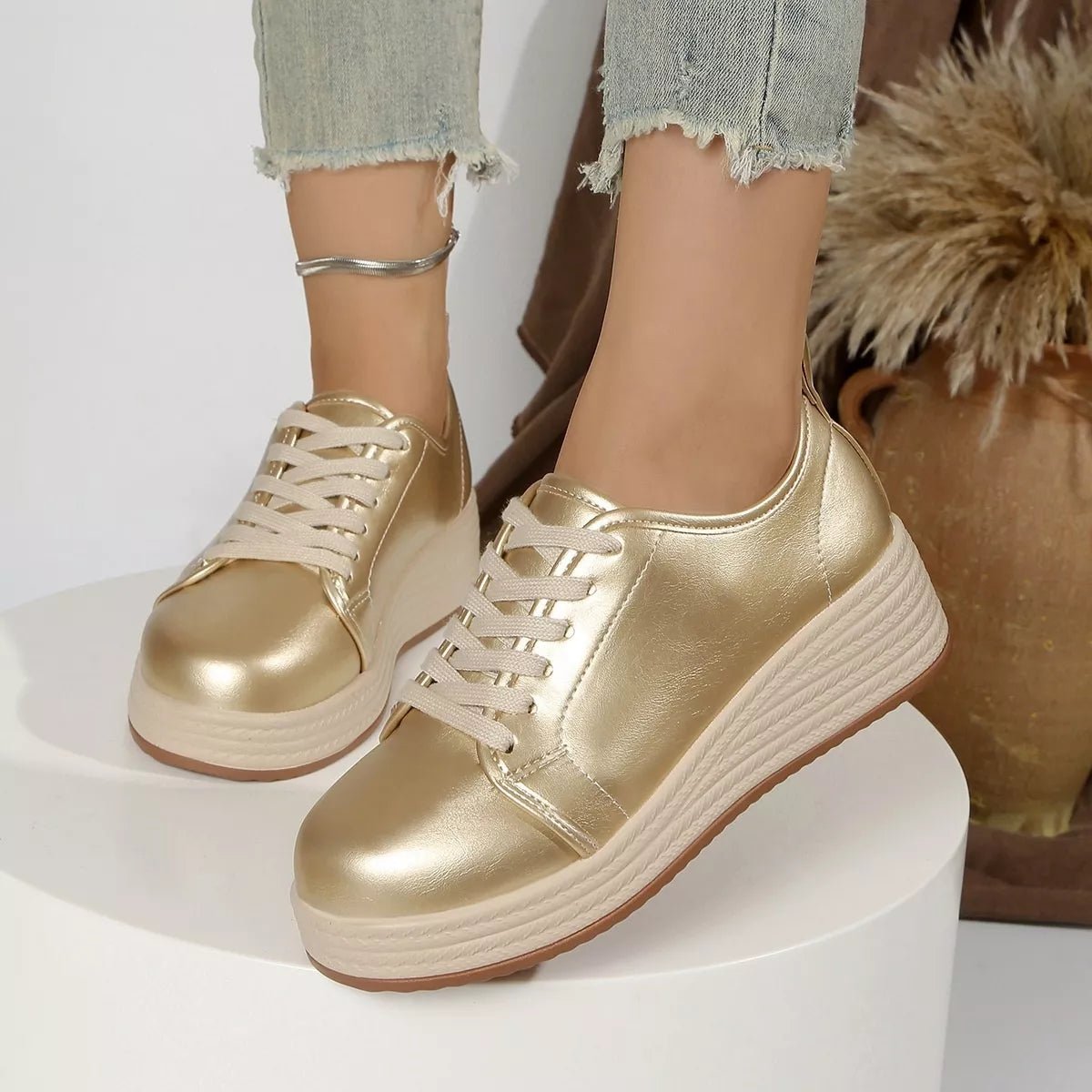 Metallic Platform Sneakers with Height-Increasing Sole - Flip Flop Dynasty