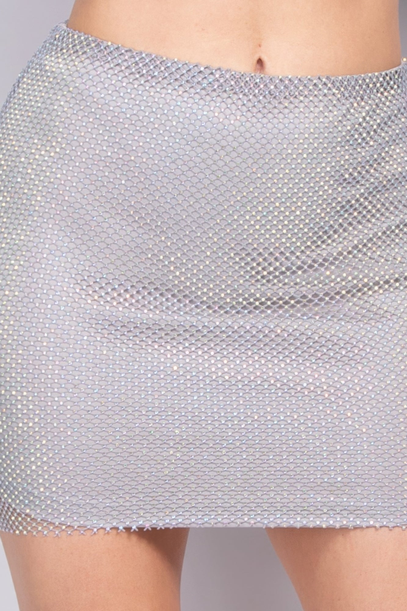 Mid - rise Rhinestone Fishnet Mini Skirt - Flip Flop Dynasty