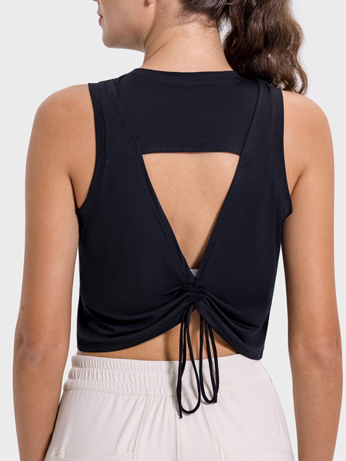 Millennia Drawstring Cutout Round Neck Active Tank - Flip Flop Dynasty