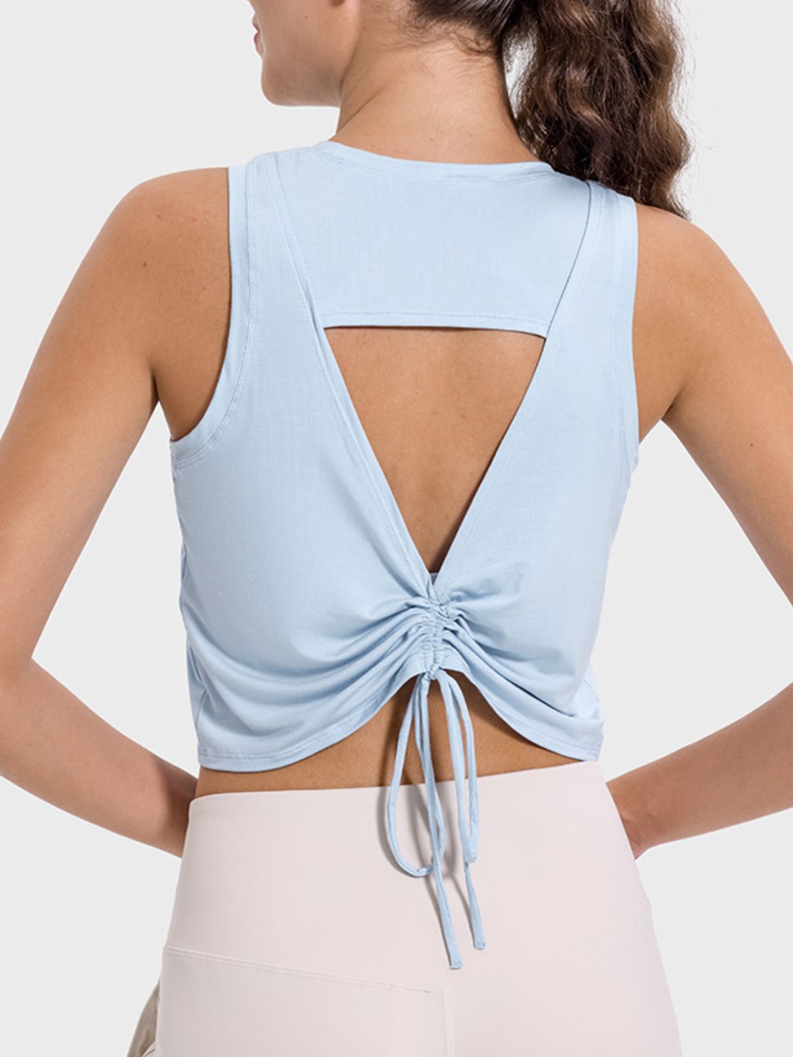 Millennia Drawstring Cutout Round Neck Active Tank - Flip Flop Dynasty