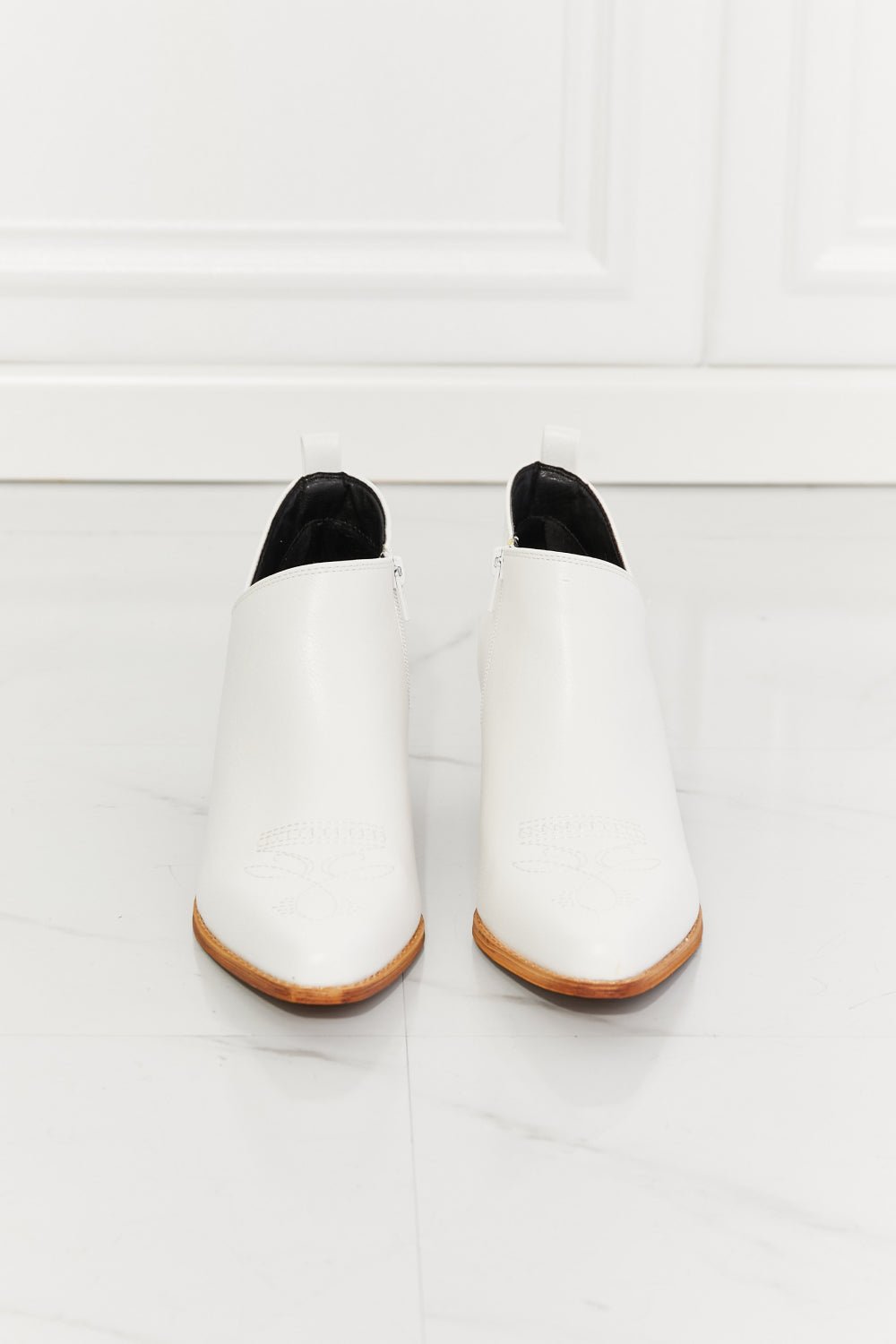 MMShoes Trust Yourself Embroidered Crossover Cowboy Bootie in White - Flip Flop Dynasty