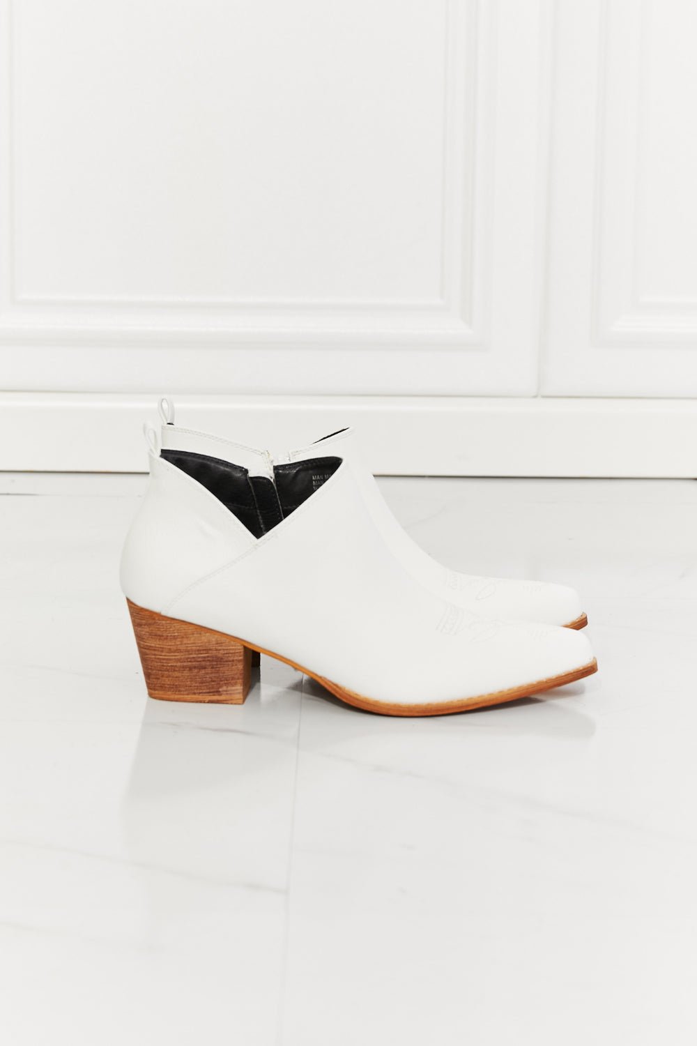MMShoes Trust Yourself Embroidered Crossover Cowboy Bootie in White - Flip Flop Dynasty