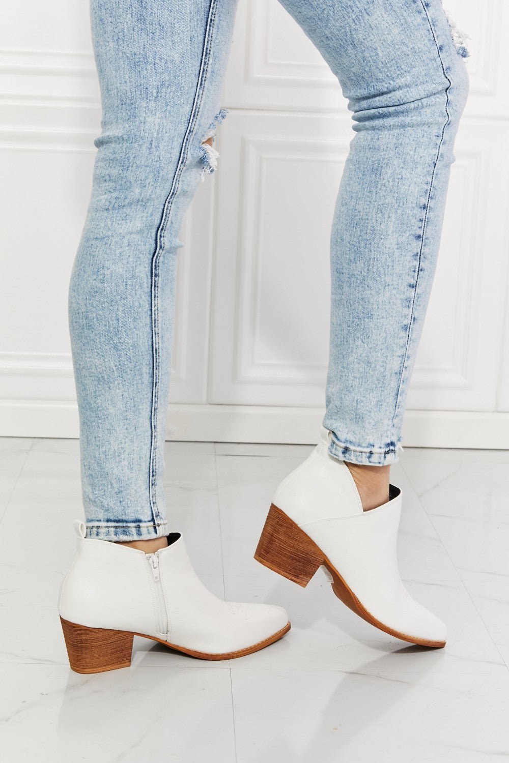 MMShoes Trust Yourself Embroidered Crossover Cowboy Bootie in White - Flip Flop Dynasty