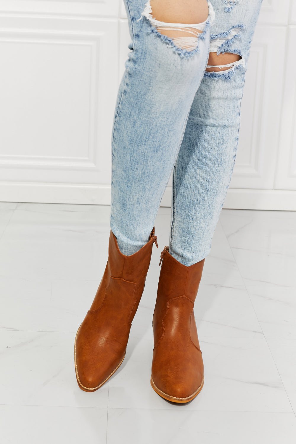 MMShoes Watertower Town Faux Leather Western Ankle Boots in Ochre - Flip Flop Dynasty