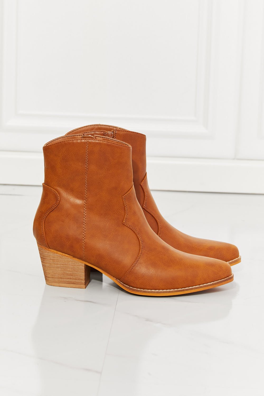MMShoes Watertower Town Faux Leather Western Ankle Boots in Ochre - Flip Flop Dynasty