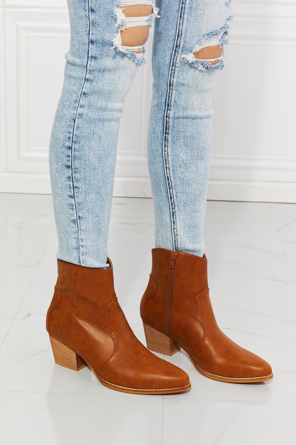 MMShoes Watertower Town Faux Leather Western Ankle Boots in Ochre - Flip Flop Dynasty