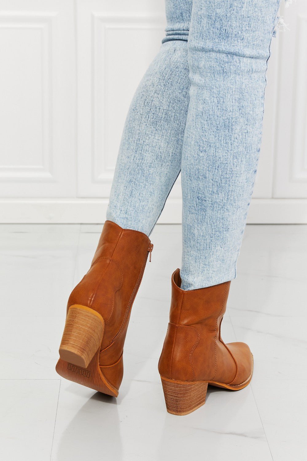 MMShoes Watertower Town Faux Leather Western Ankle Boots in Ochre - Flip Flop Dynasty