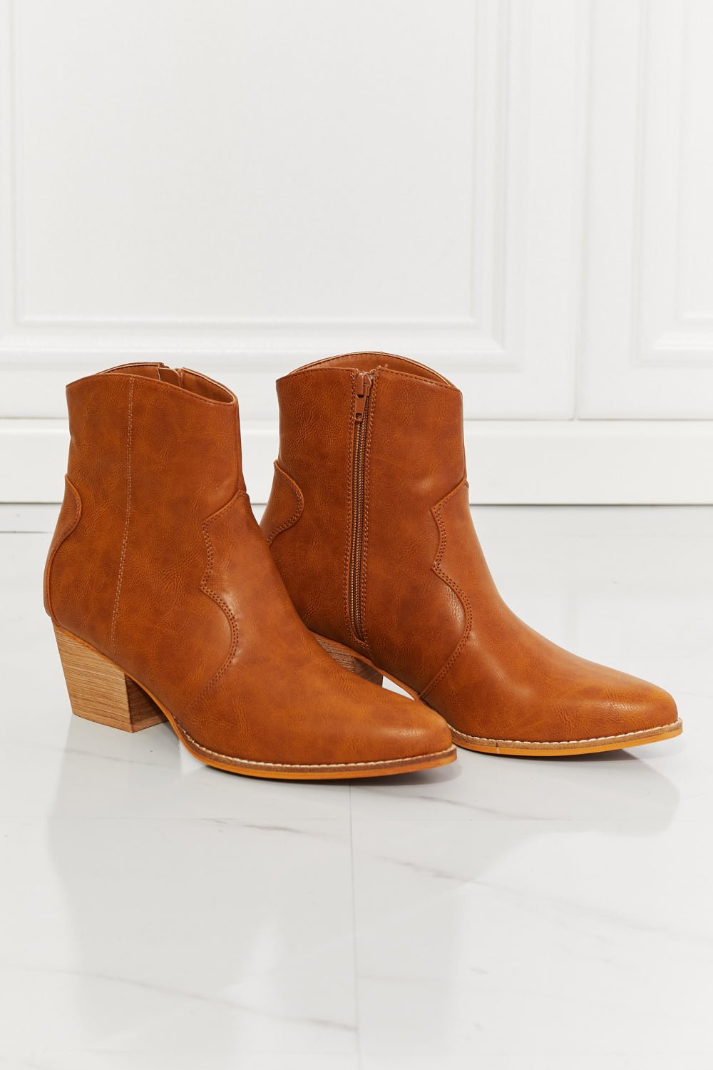 MMShoes Watertower Town Faux Leather Western Ankle Boots in Ochre - Flip Flop Dynasty