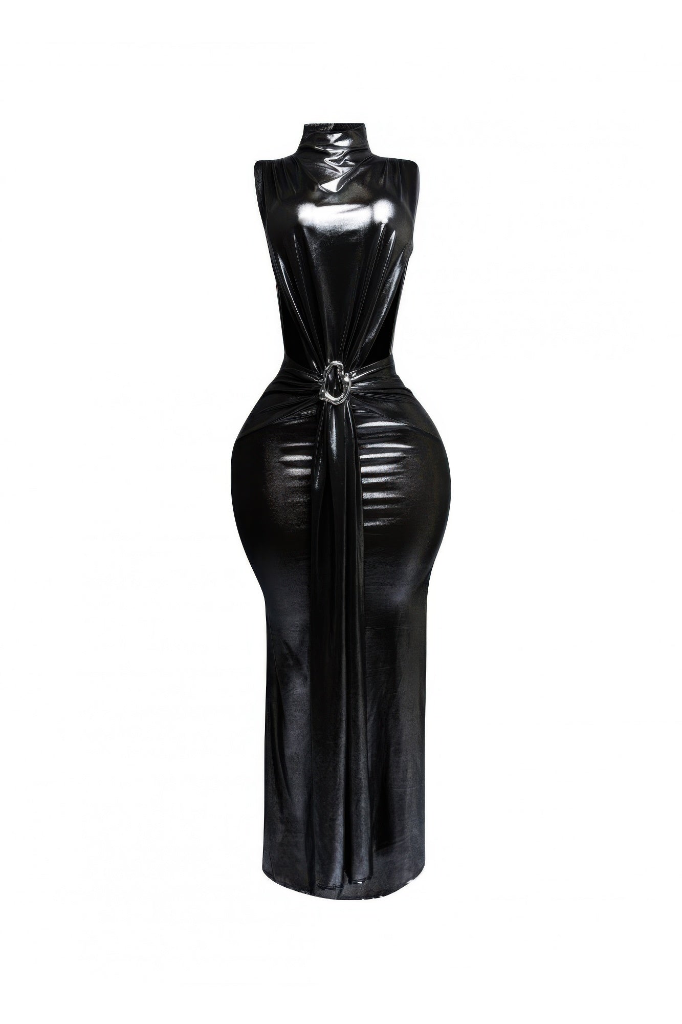 Mock Neck And Tied Waist Dress - Flip Flop Dynasty