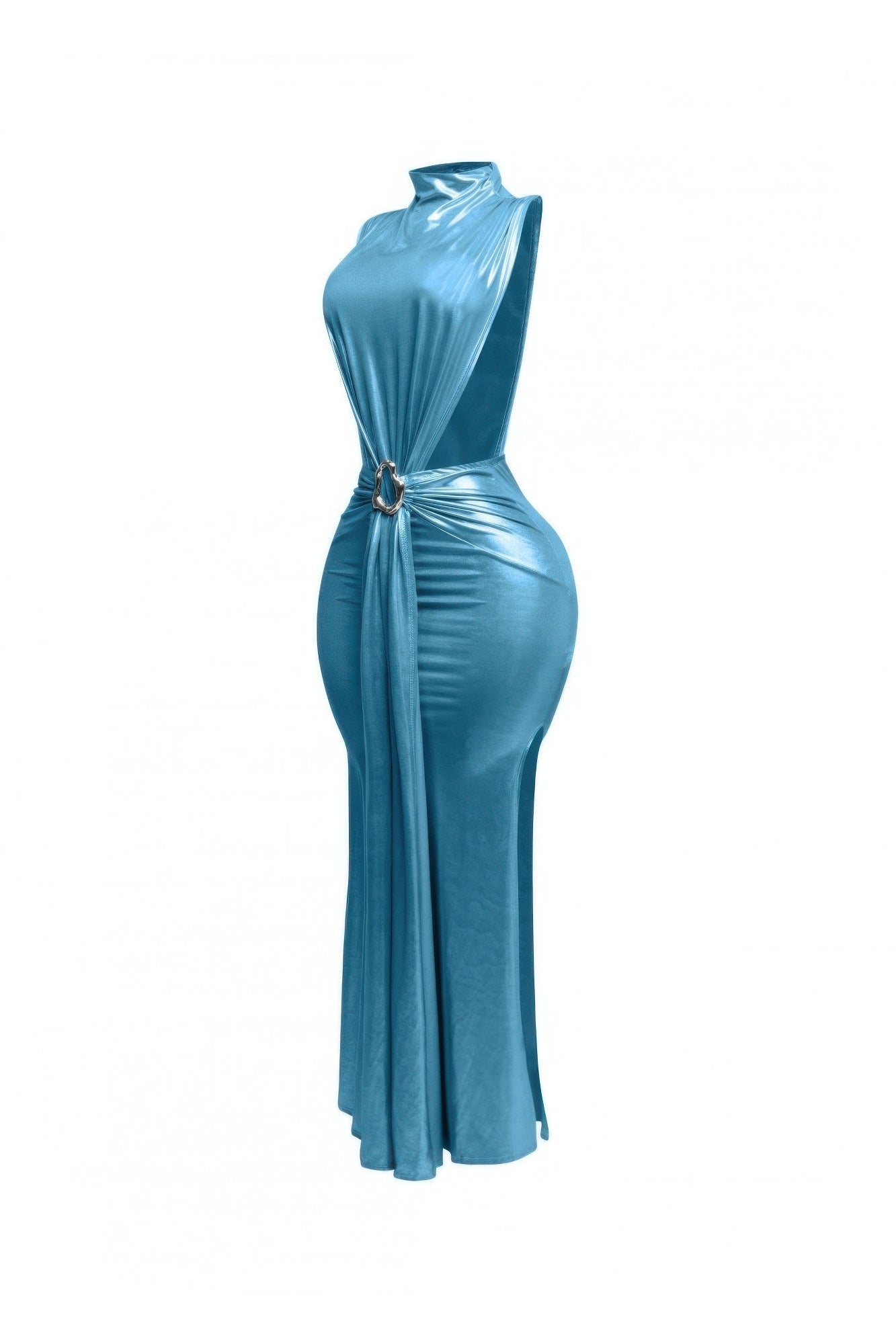 Mock Neck And Tied Waist Dress - Flip Flop Dynasty