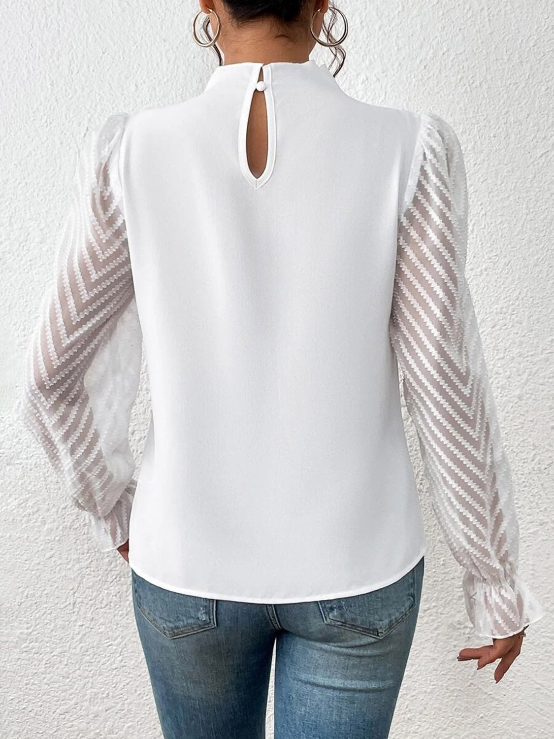 Mock Neck Flounce Sleeve Blouse - Flip Flop Dynasty