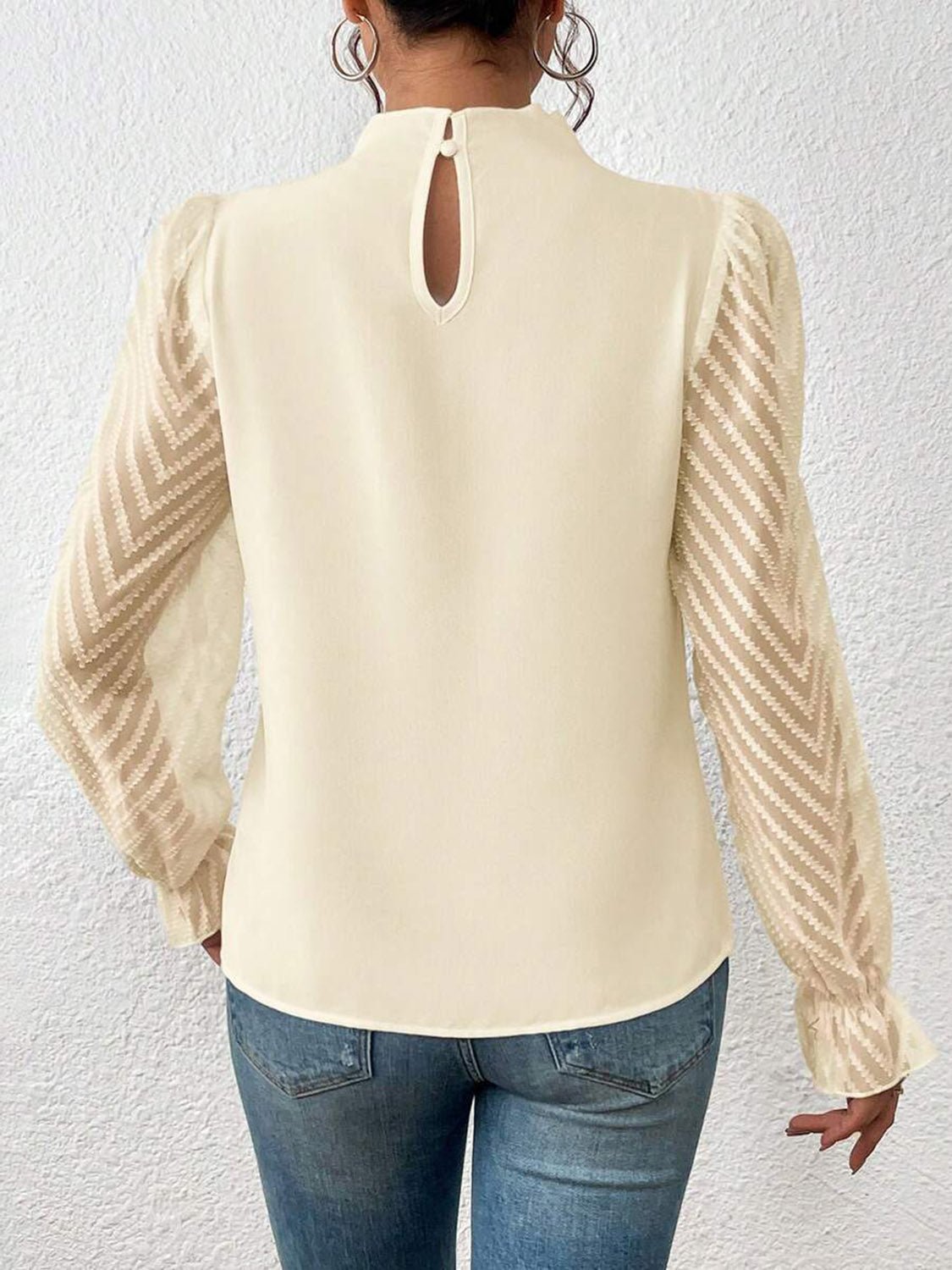 Mock Neck Flounce Sleeve Blouse - Flip Flop Dynasty