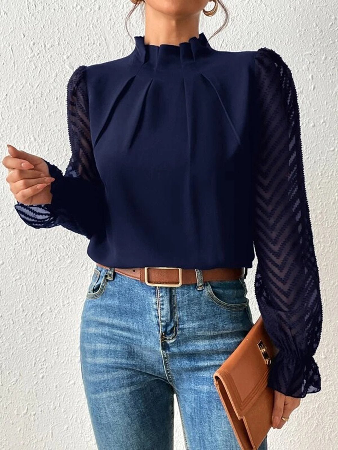 Mock Neck Flounce Sleeve Blouse - Flip Flop Dynasty