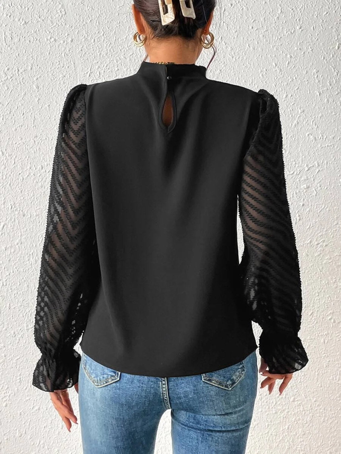 Mock Neck Flounce Sleeve Blouse - Flip Flop Dynasty