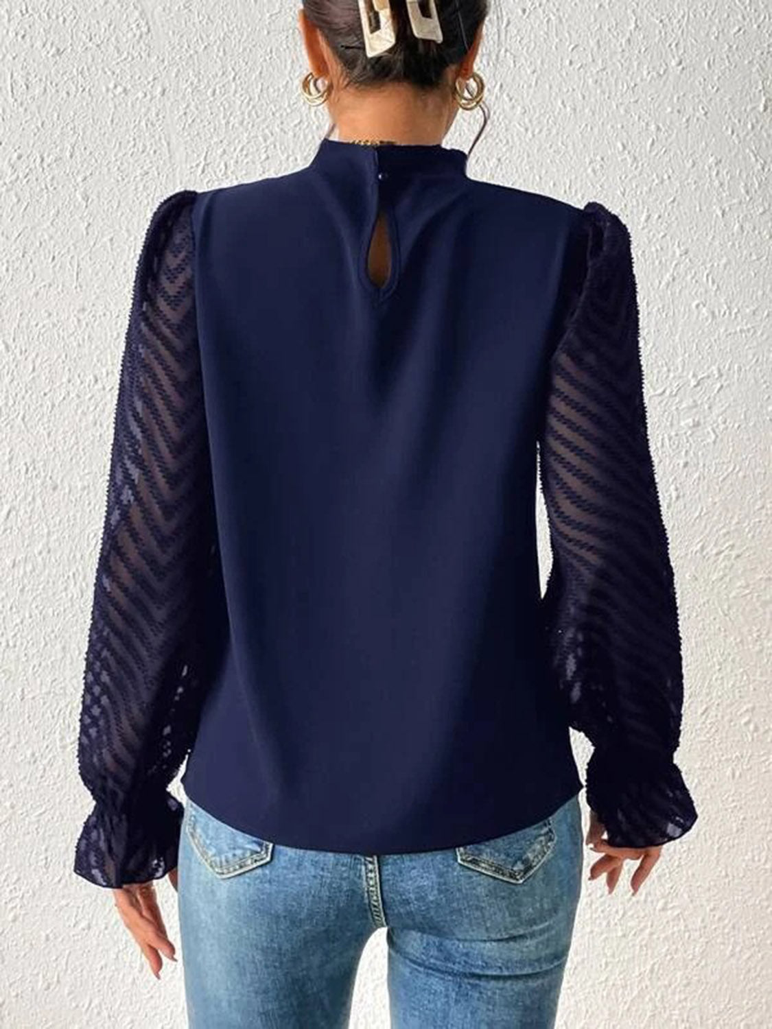 Mock Neck Flounce Sleeve Blouse - Flip Flop Dynasty