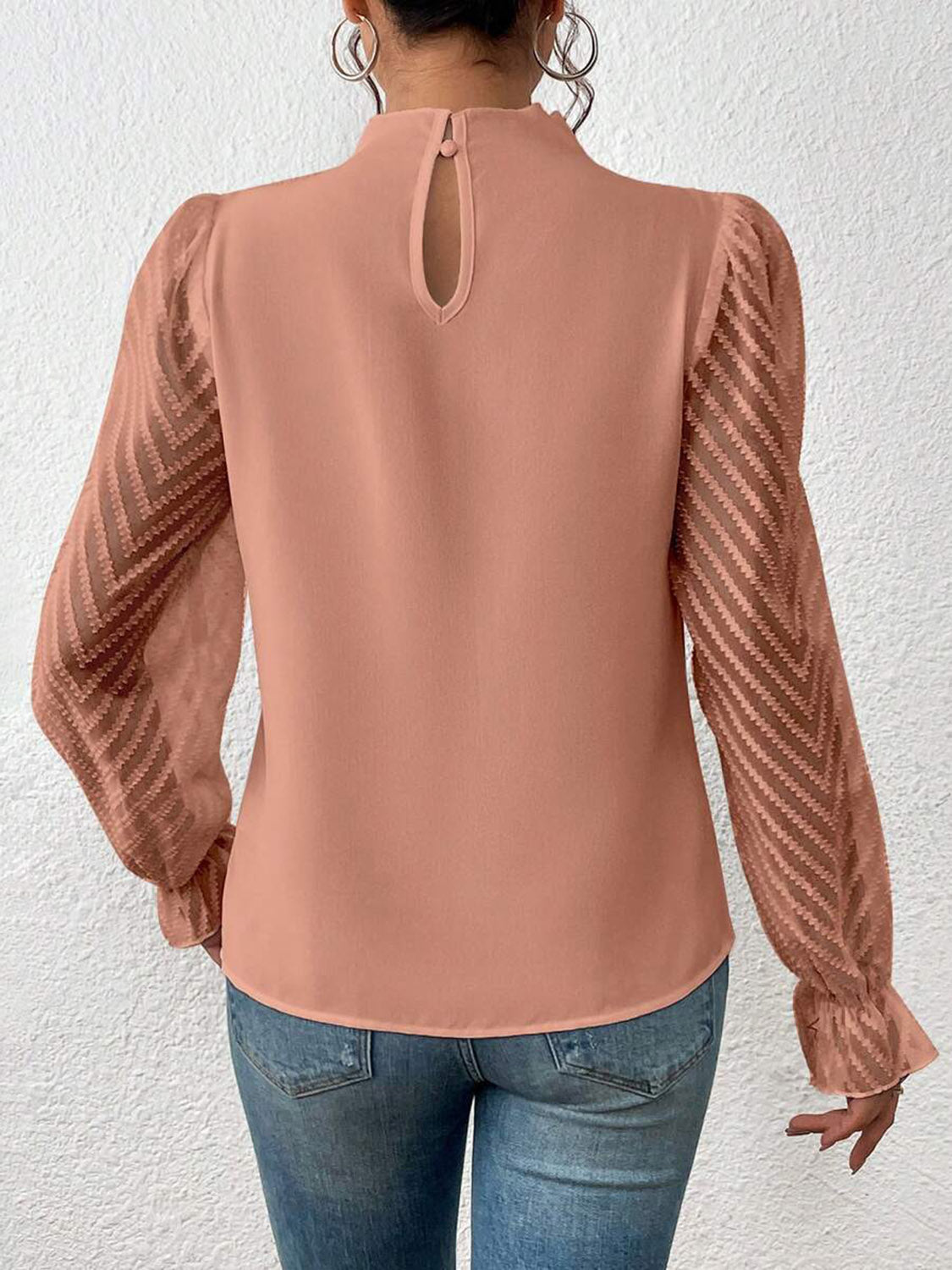 Mock Neck Flounce Sleeve Blouse - Flip Flop Dynasty