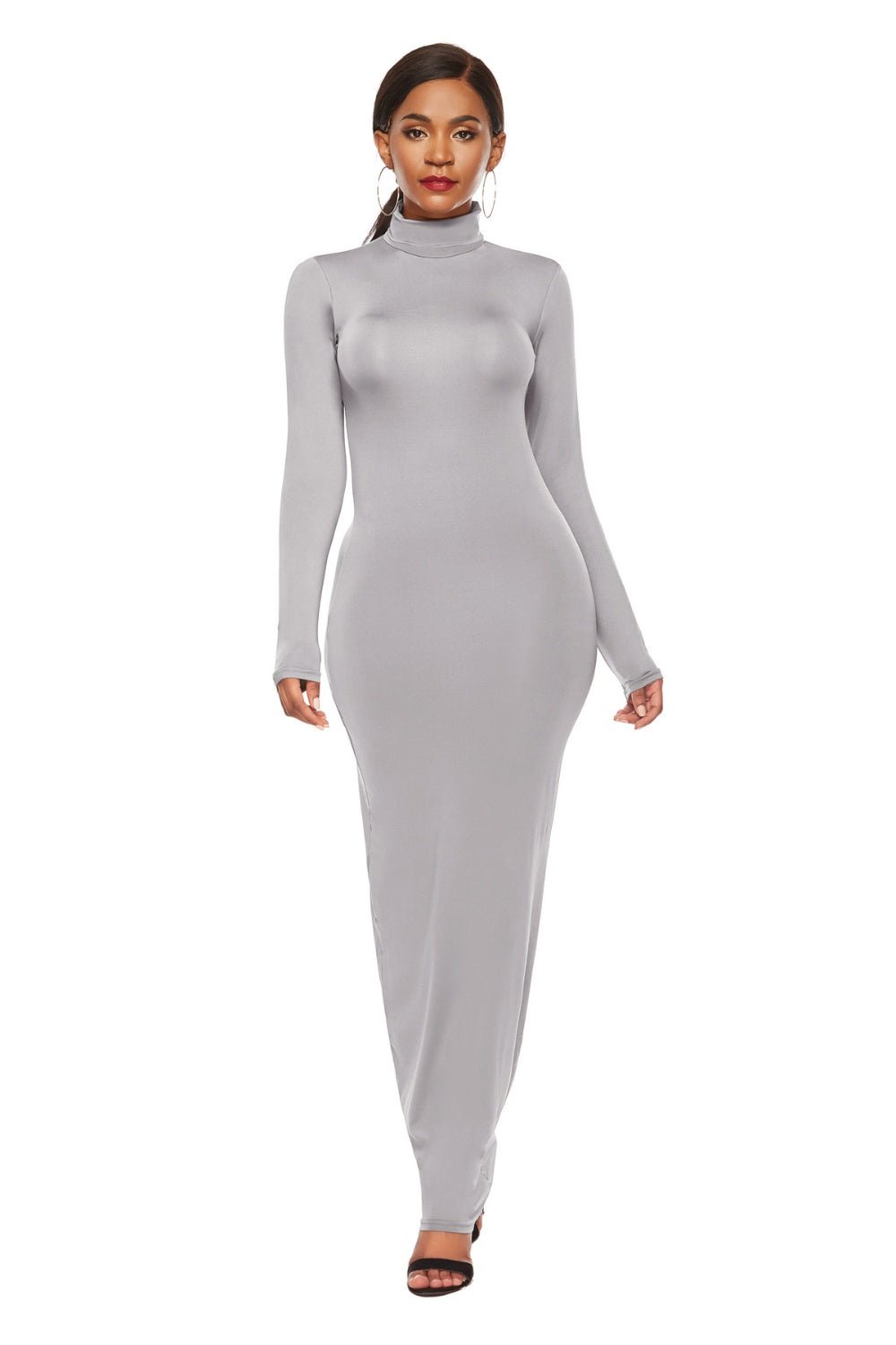 Mock Neck Long Sleeve Maxi Slim Dress - Flip Flop Dynasty
