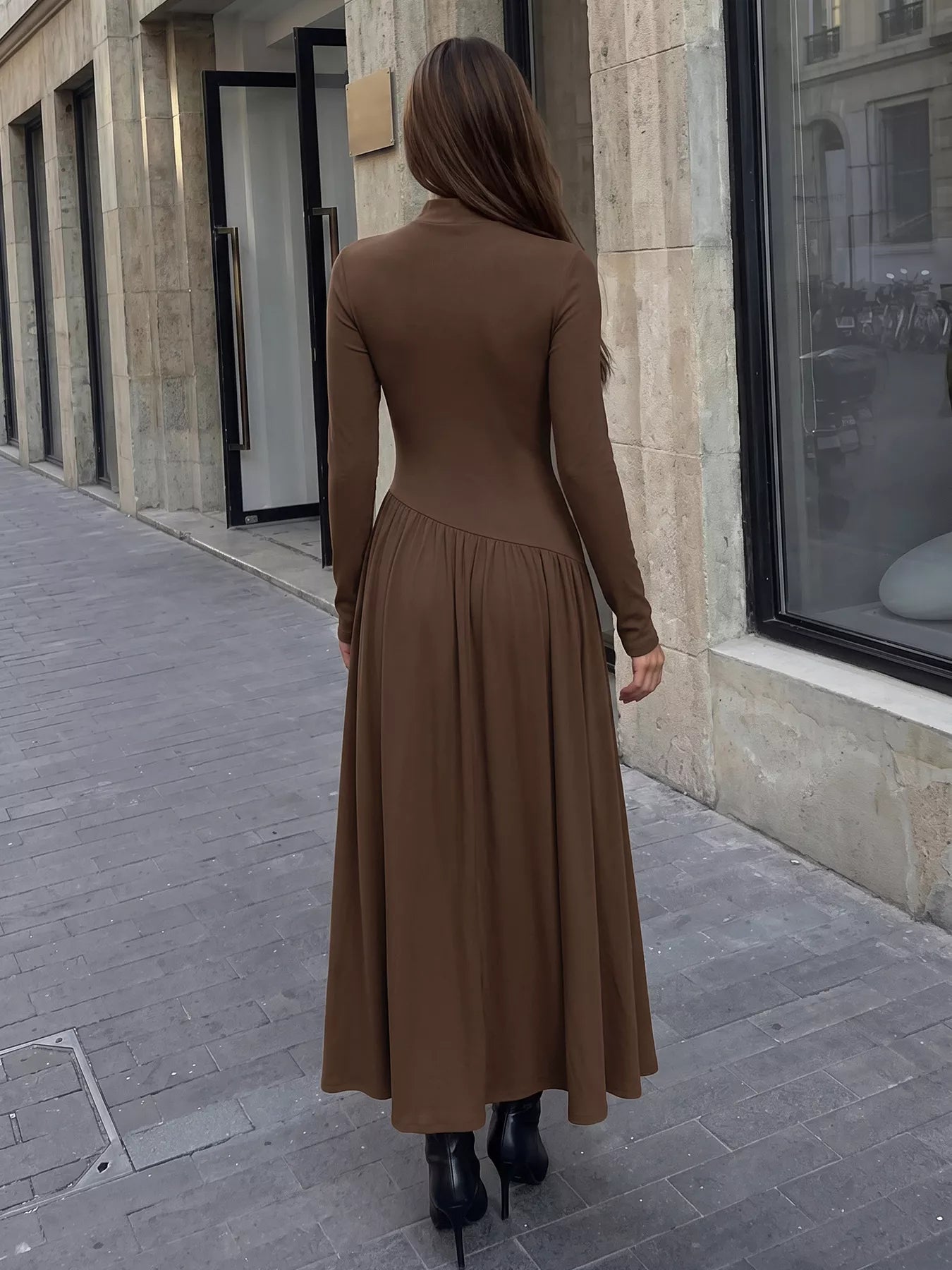 Mock Neck Long Sleeve Midi Dress - Flip Flop Dynasty