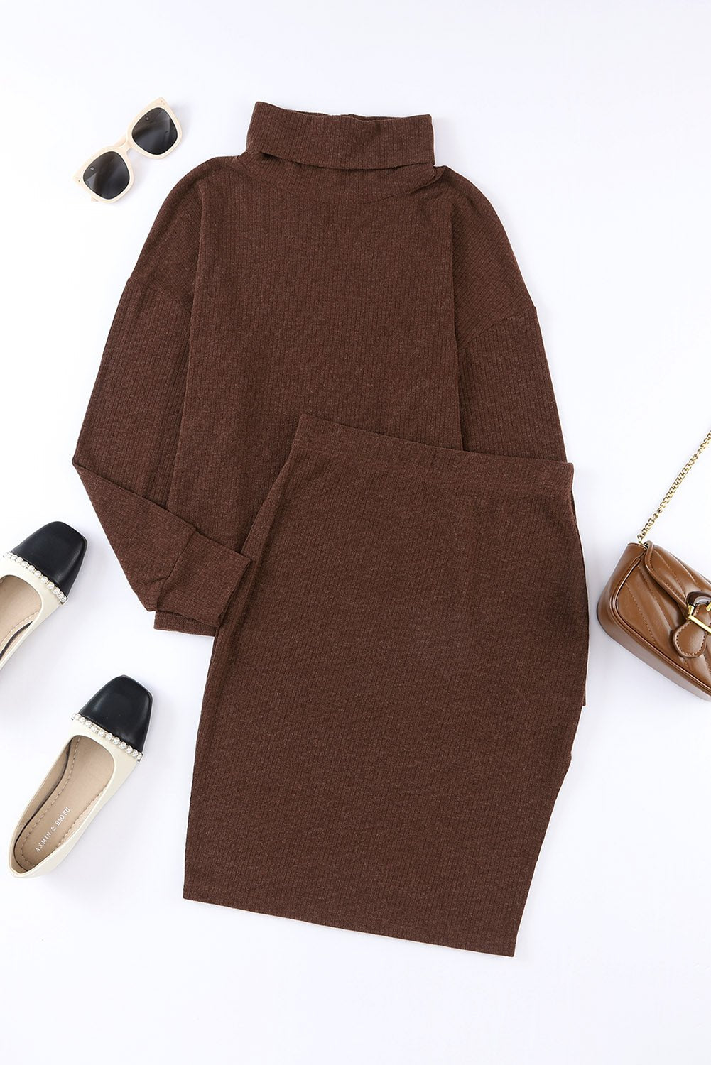 Mock Neck Long Sleeve Top and Slit Skirt Set - Flip Flop Dynasty