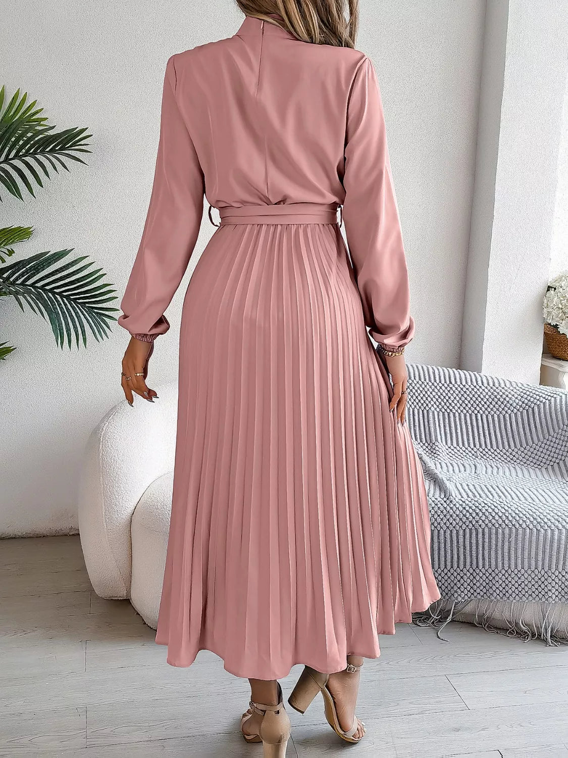 Mock Neck Pleated Midi Dress - Flip Flop Dynasty