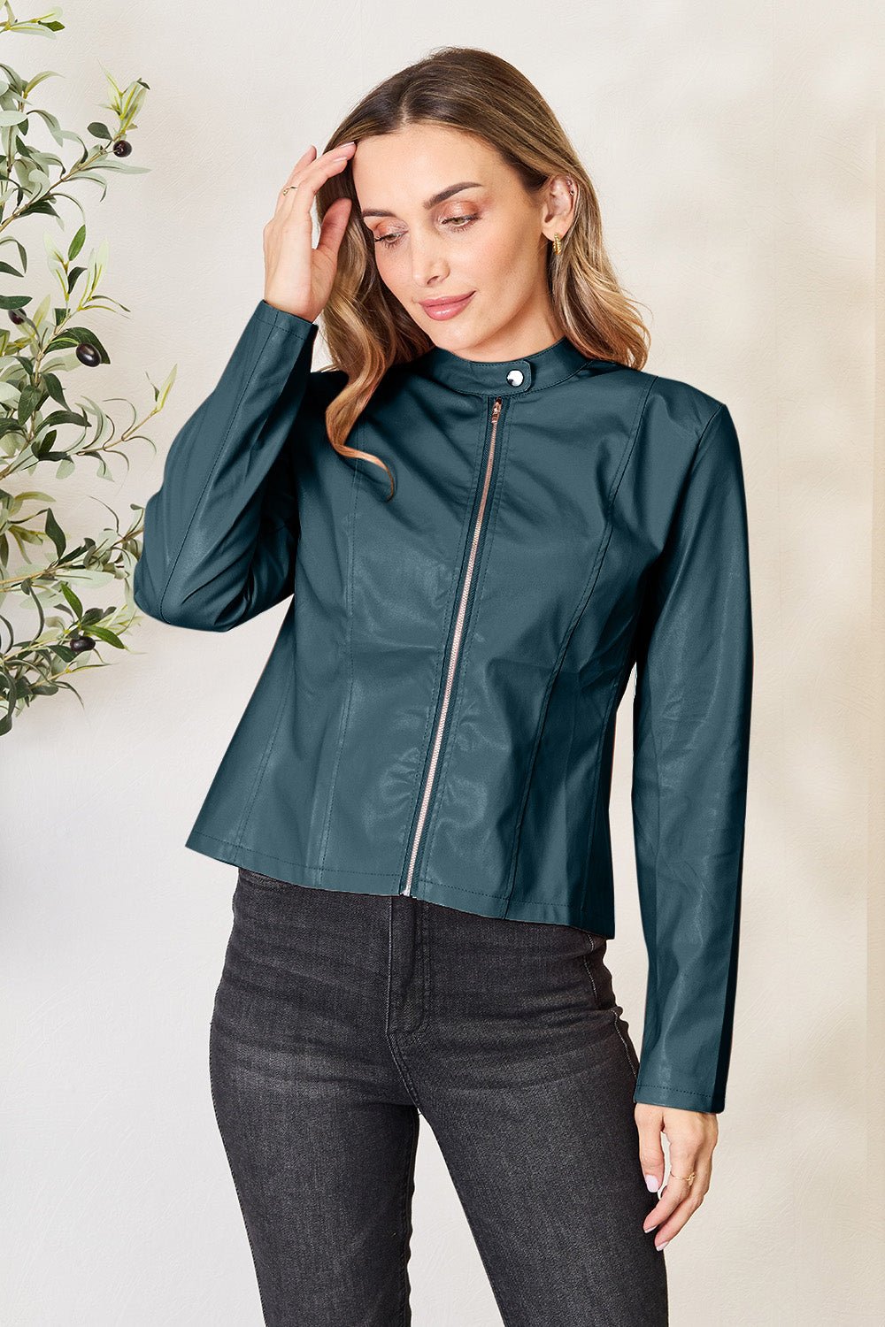 Mock Neck Zip Up Jacket - Flip Flop Dynasty