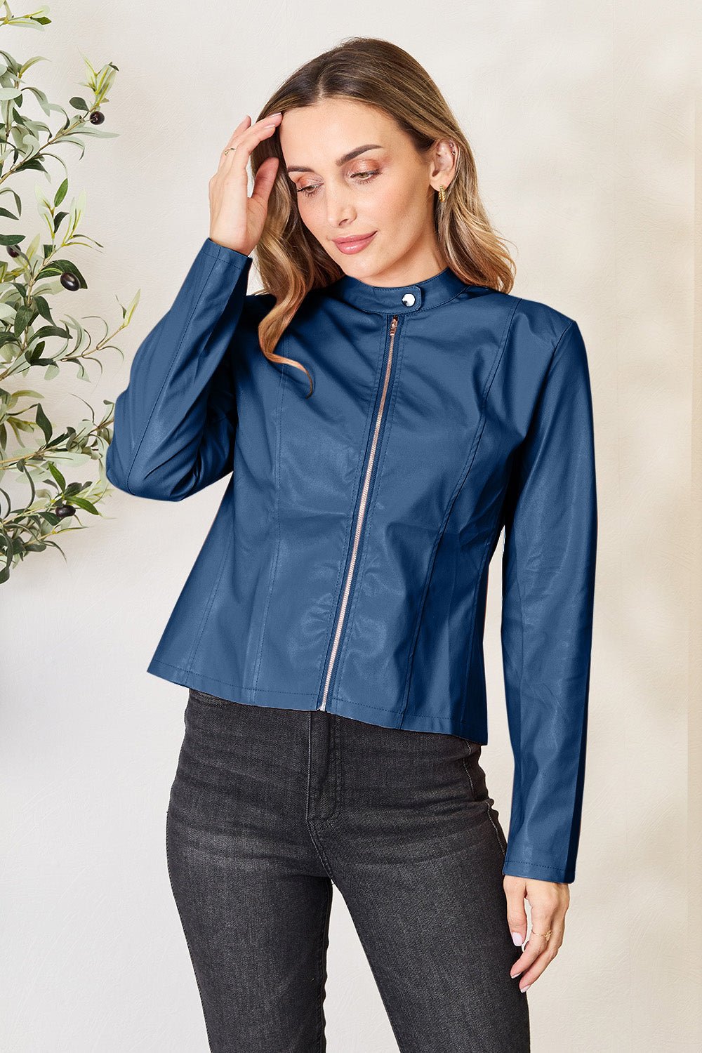 Mock Neck Zip Up Jacket - Flip Flop Dynasty