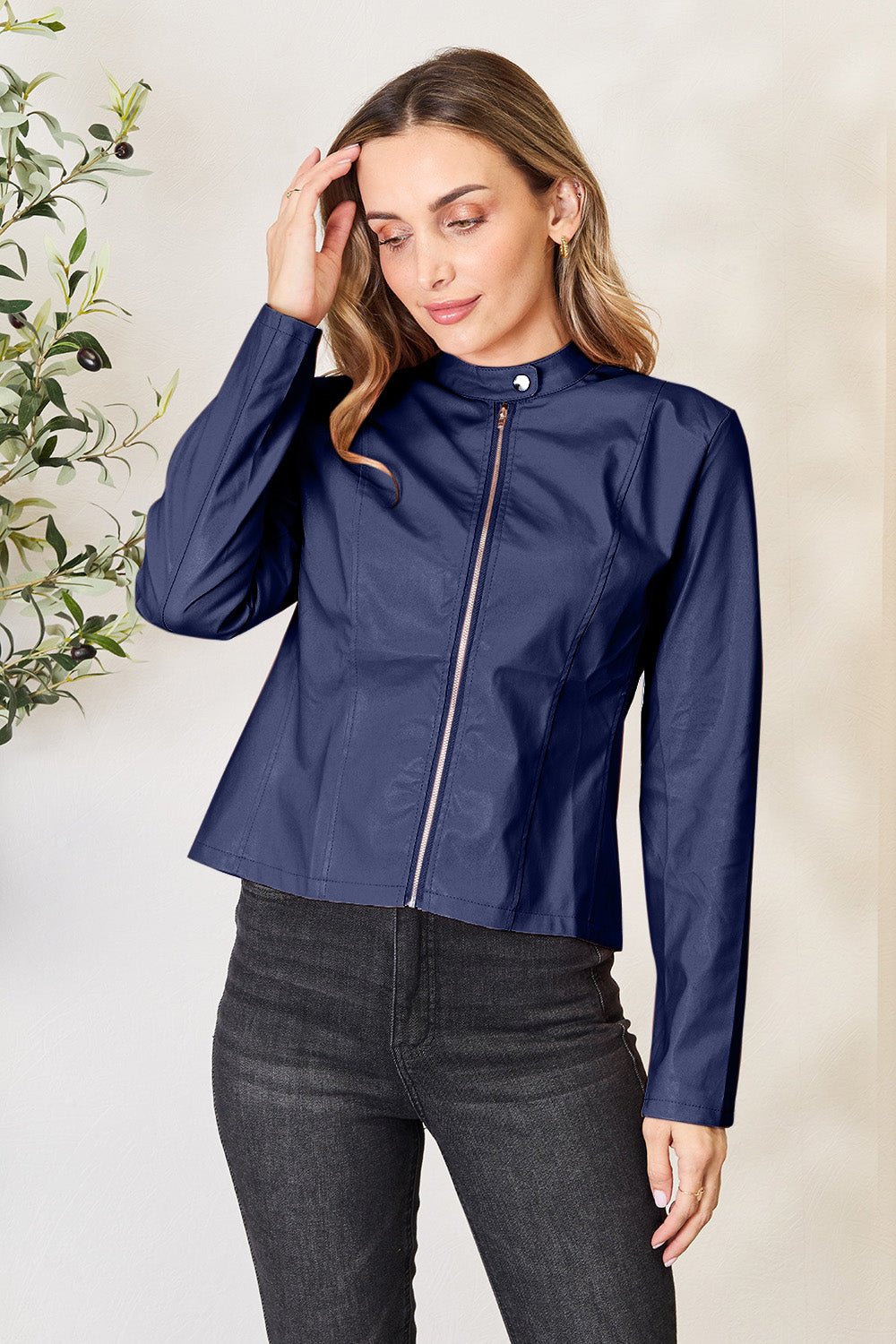 Mock Neck Zip Up Jacket - Flip Flop Dynasty