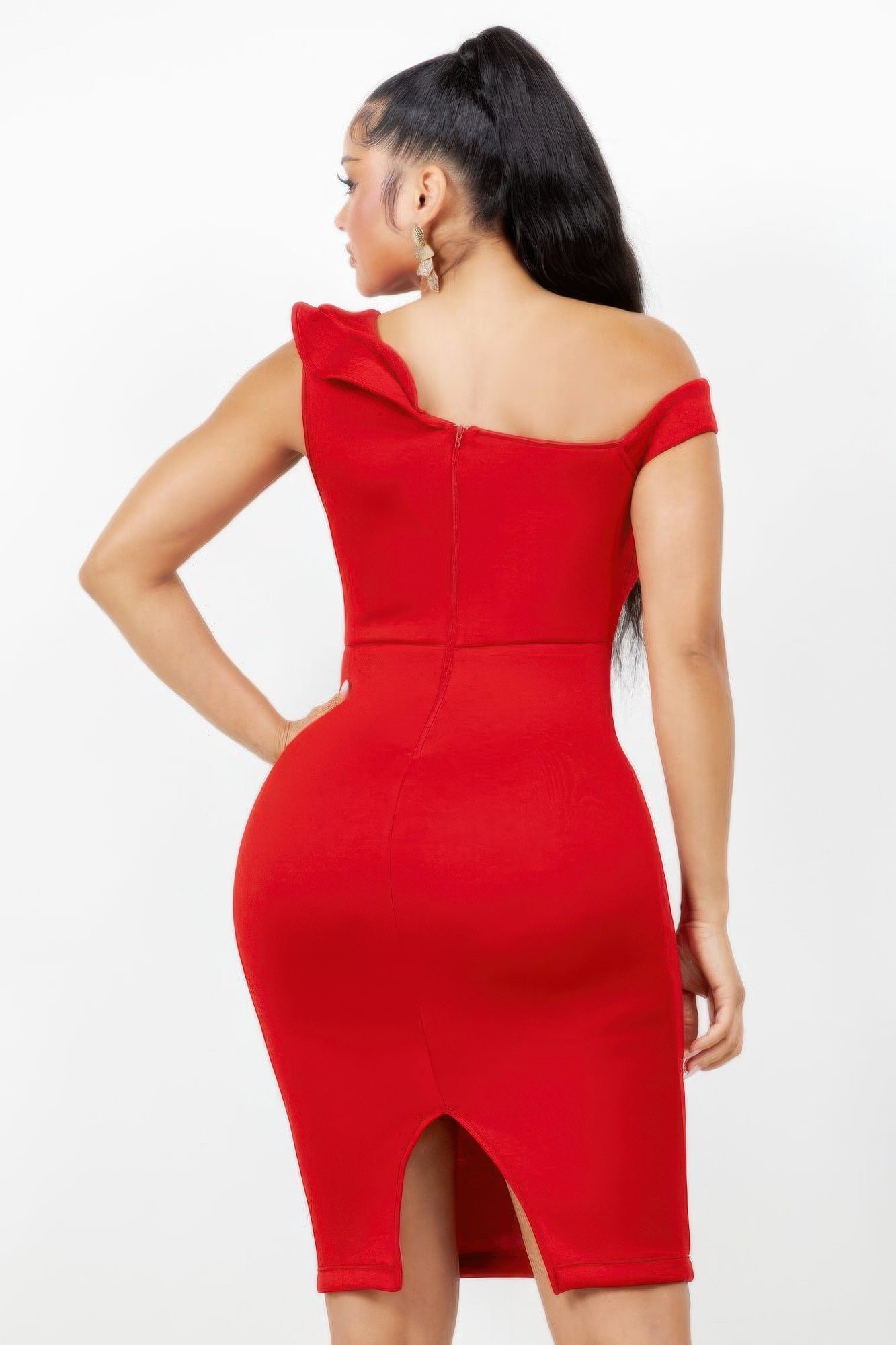 Monroe Asymmetric Ruffle Midi Dress - Flip Flop Dynasty