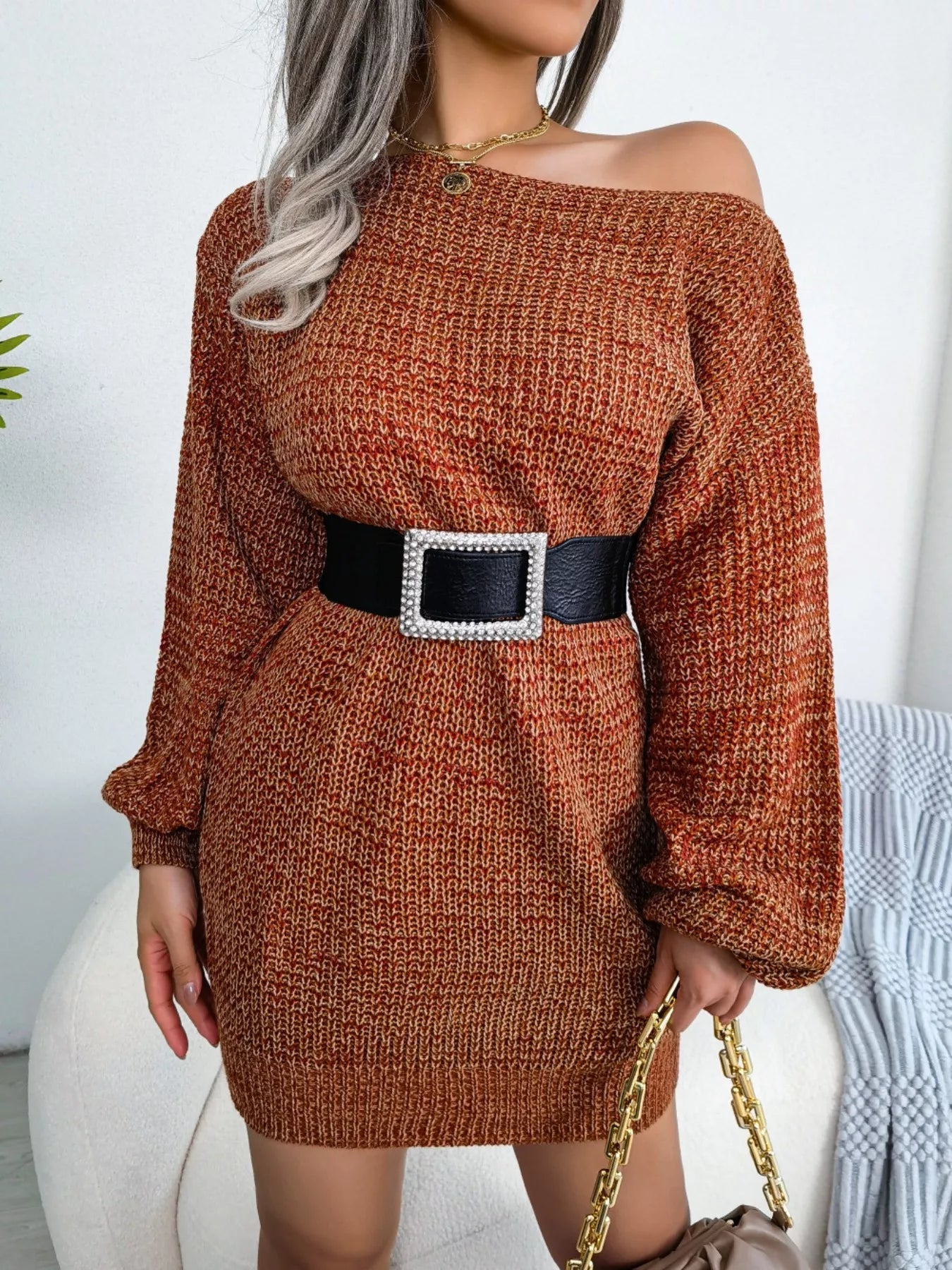 Multi - Color One - Shoulder Sweater Dress - Flip Flop Dynasty