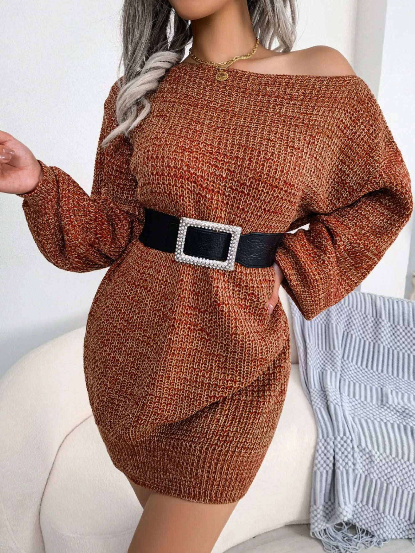 Multi - Color One - Shoulder Sweater Dress - Flip Flop Dynasty