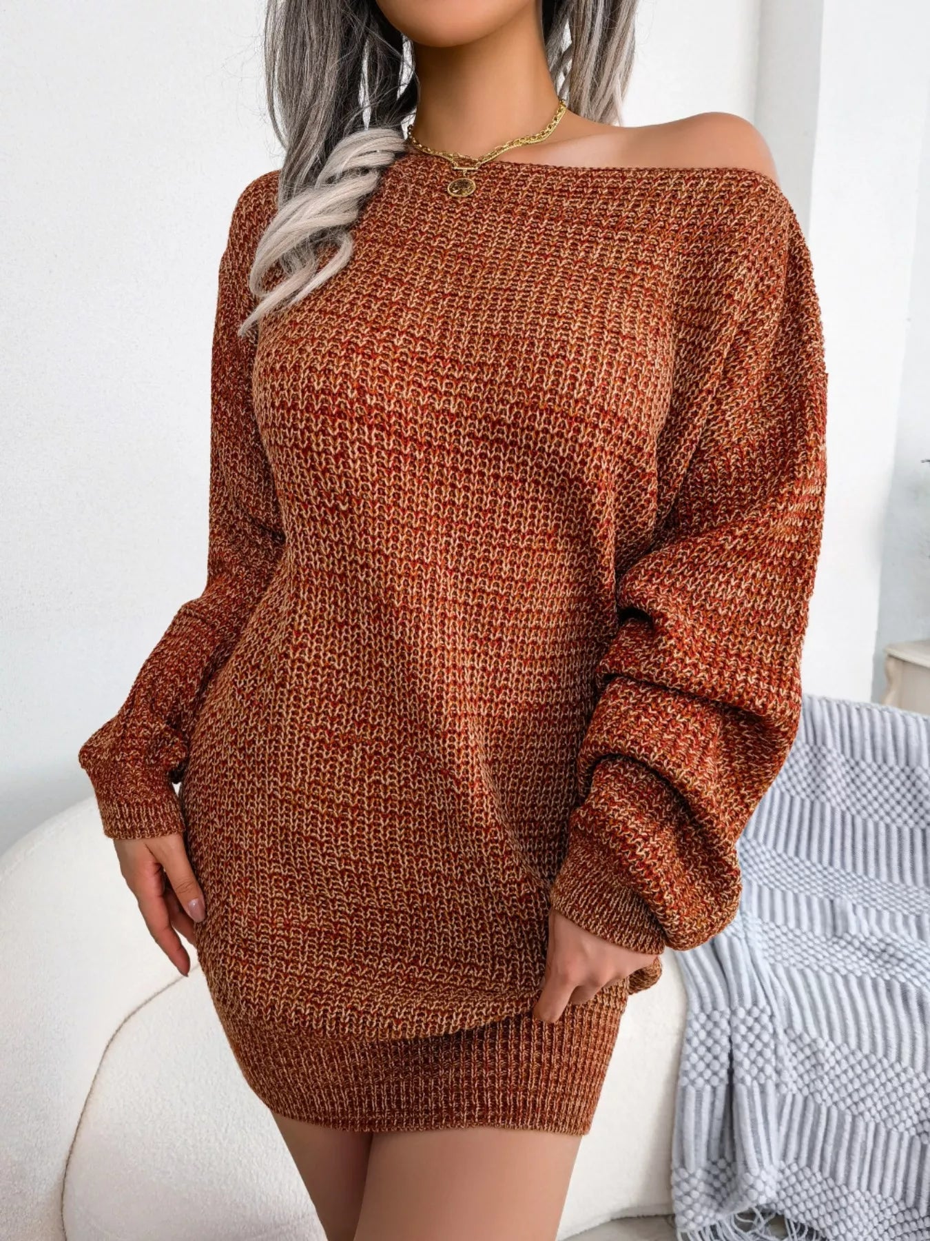 Multi - Color One - Shoulder Sweater Dress - Flip Flop Dynasty