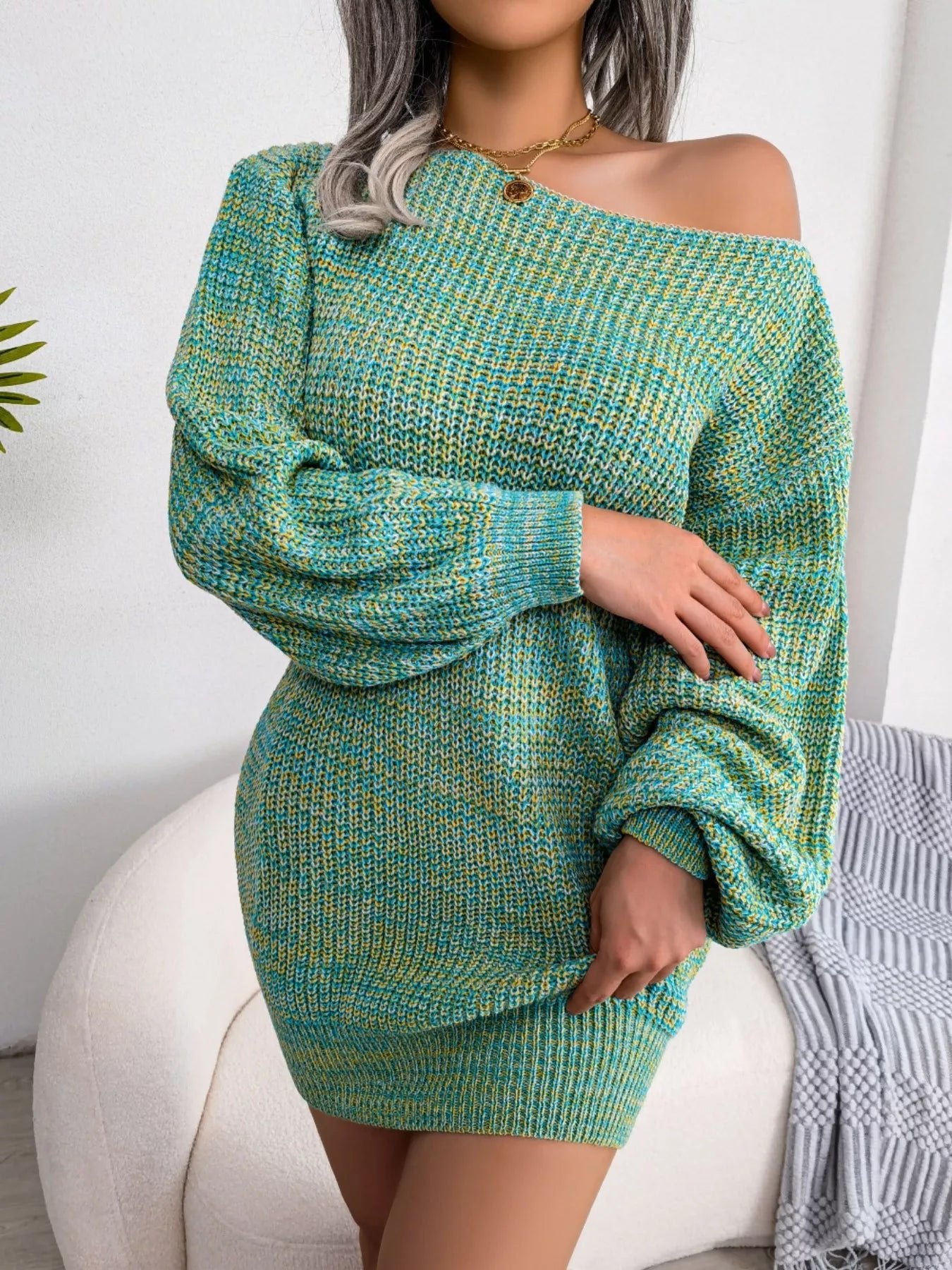 Multi - Color One - Shoulder Sweater Dress - Flip Flop Dynasty