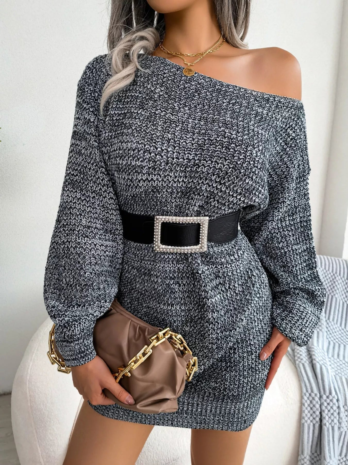 Multi - Color One - Shoulder Sweater Dress - Flip Flop Dynasty