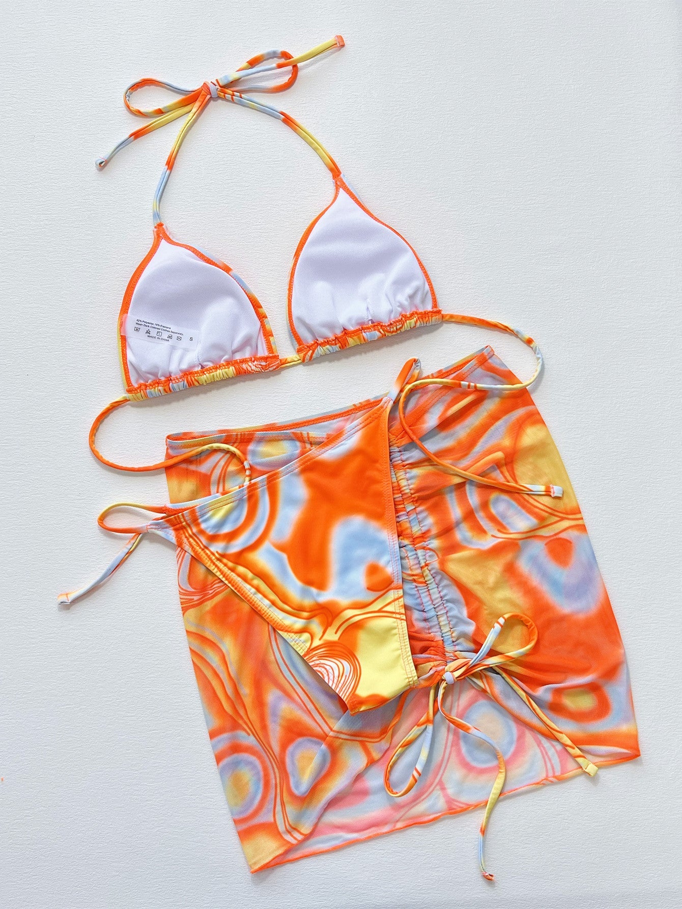 Multicolored Drawstring Ruched Three - Piece Swim Set - Flip Flop Dynasty