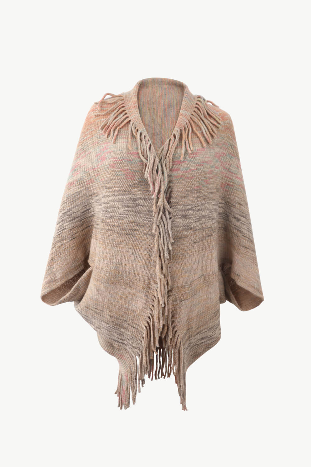 Multicolored Fringe Trim Poncho - Flip Flop Dynasty