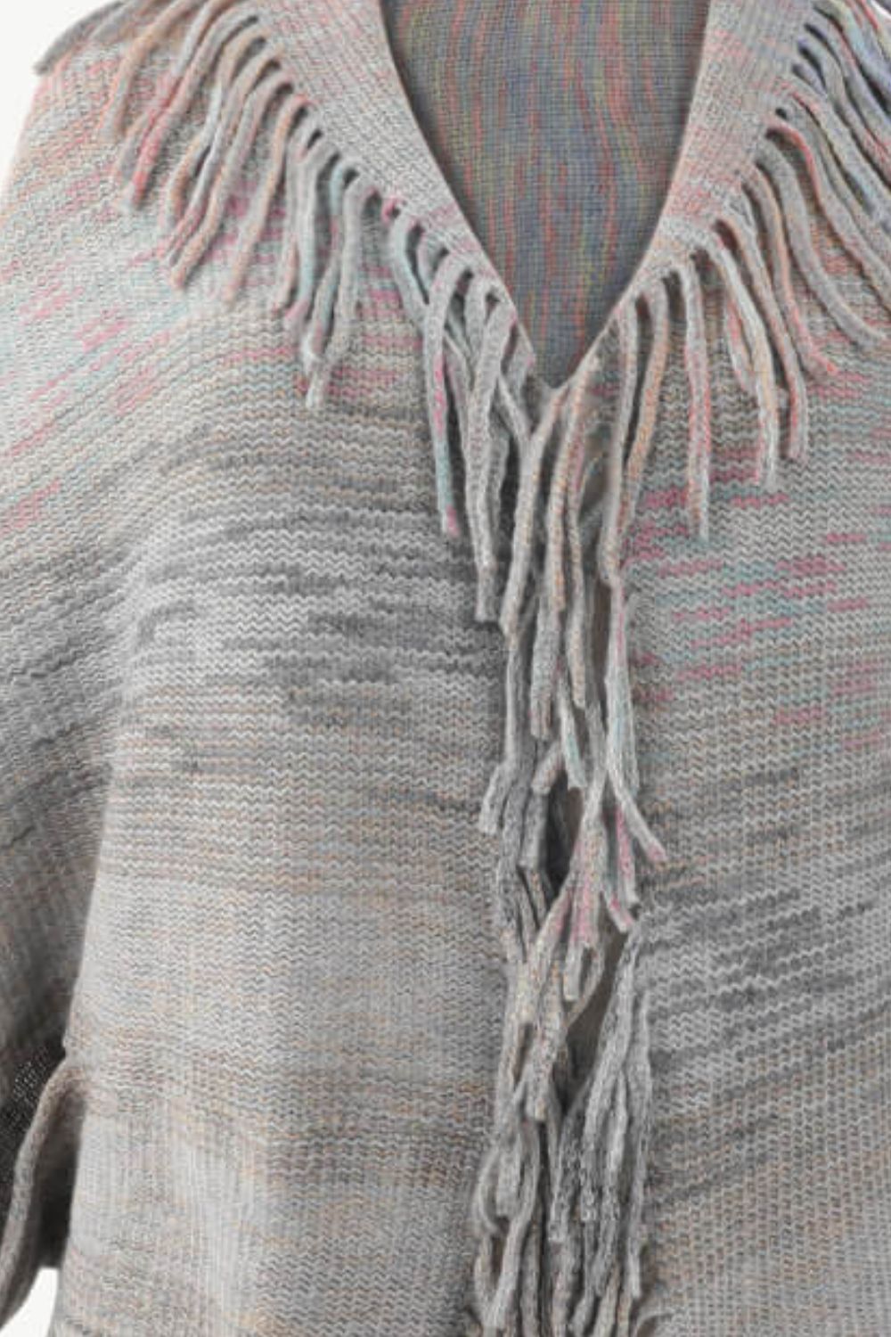 Multicolored Fringe Trim Poncho - Flip Flop Dynasty