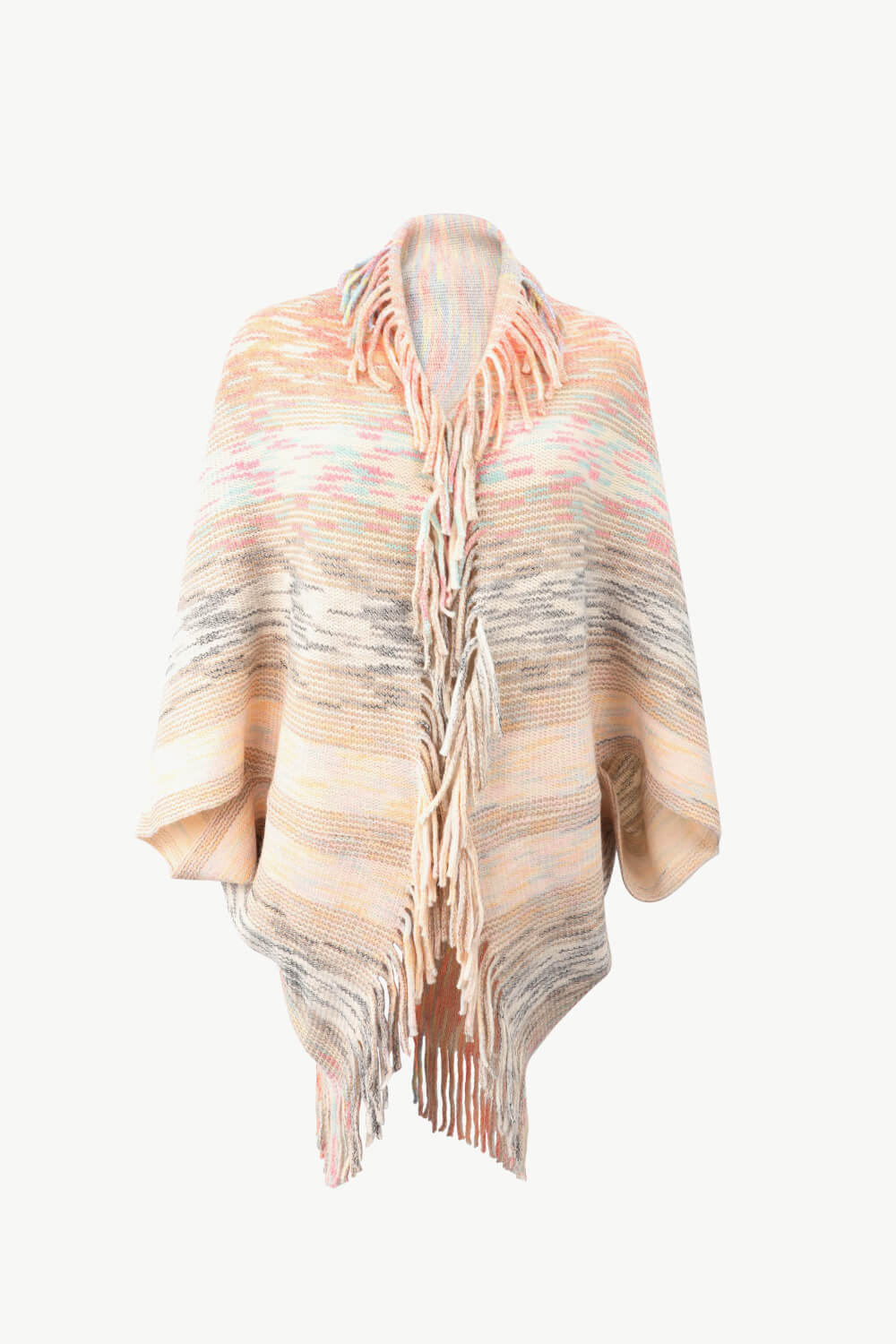 Multicolored Fringe Trim Poncho - Flip Flop Dynasty