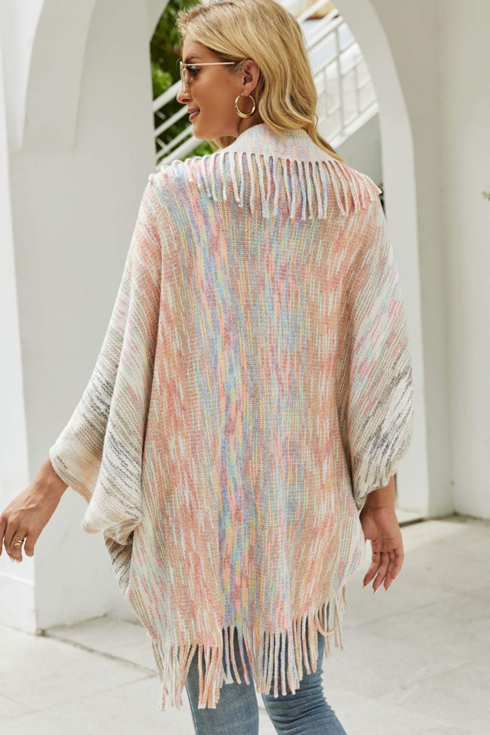 Multicolored Fringe Trim Poncho - Flip Flop Dynasty
