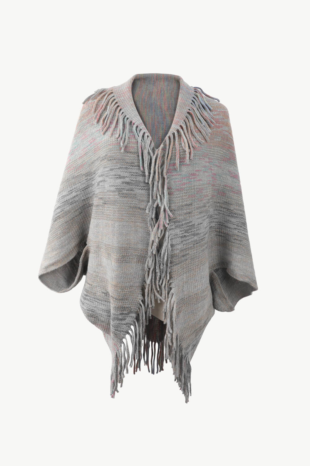 Multicolored Fringe Trim Poncho - Flip Flop Dynasty