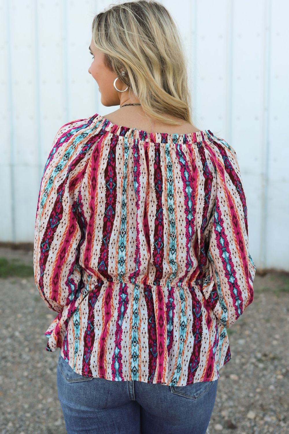 Multicolour Western Print Split Neck Peplum Blouse - Flip Flop Dynasty