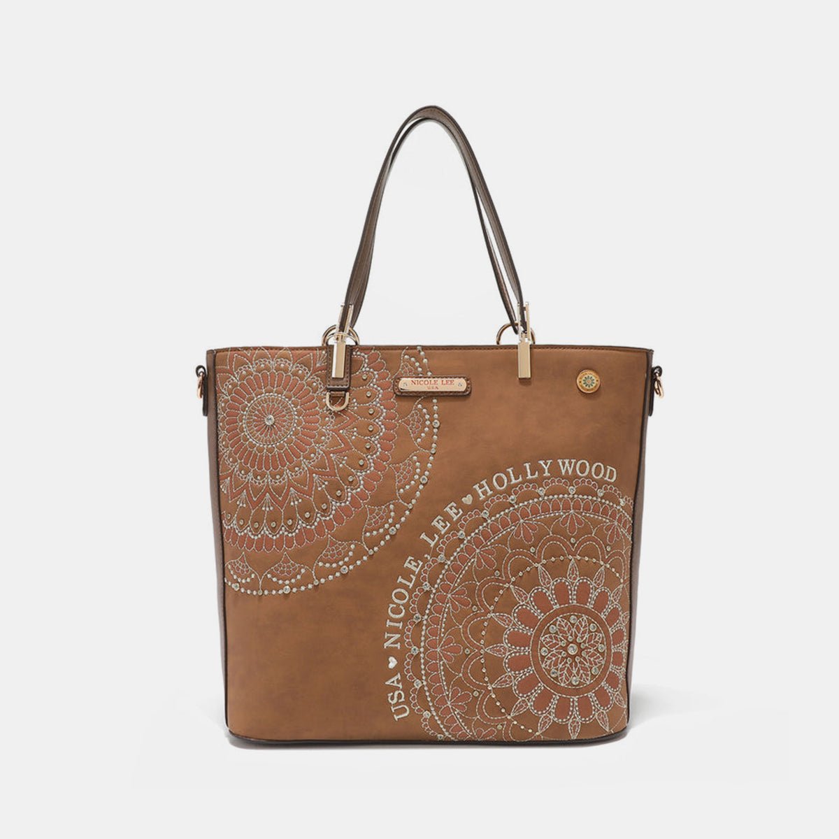 Nicole Lee USA Metallic Stitching Embroidery Inlaid Rhinestone Tote Bag - Flip Flop Dynasty