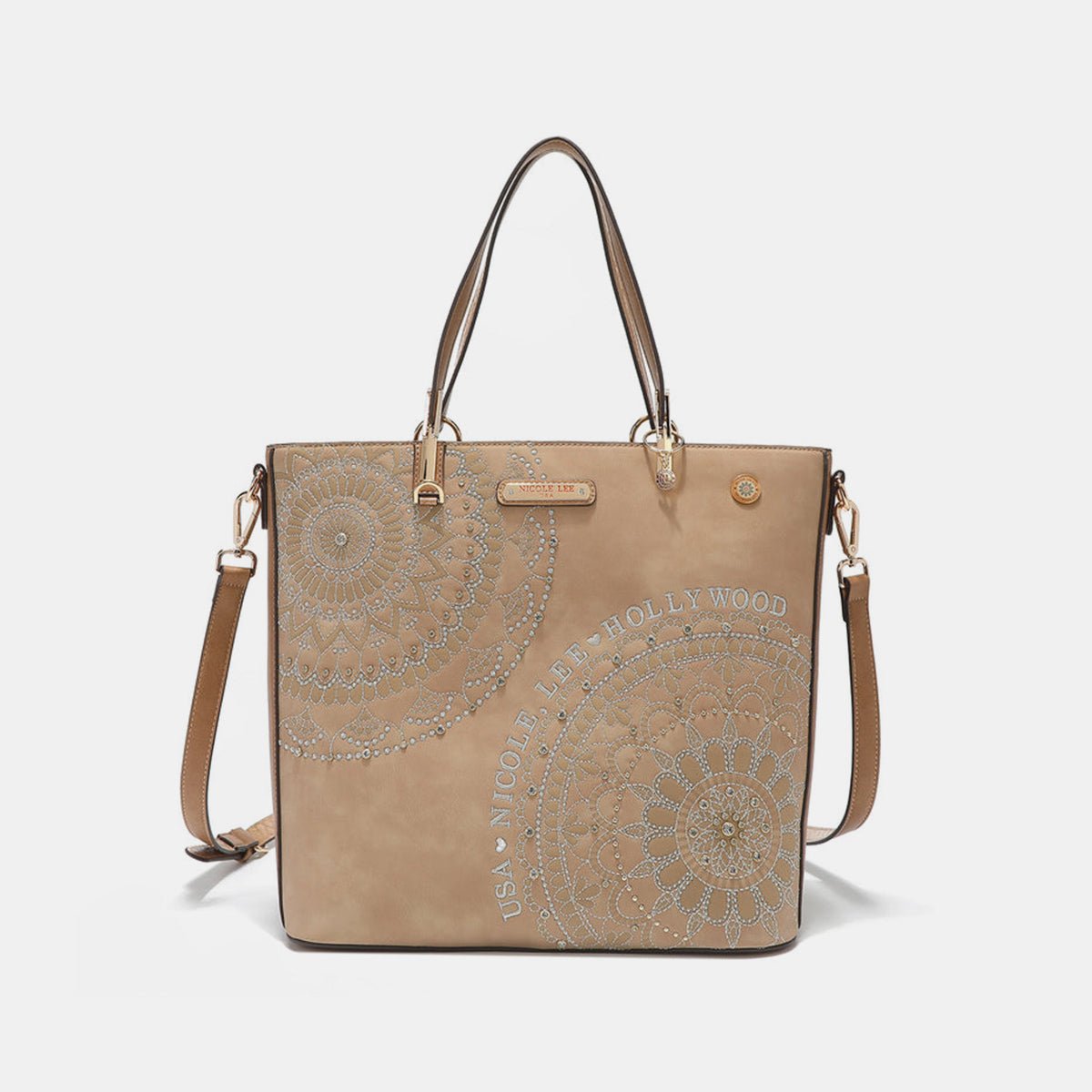 Nicole Lee USA Metallic Stitching Embroidery Inlaid Rhinestone Tote Bag - Flip Flop Dynasty