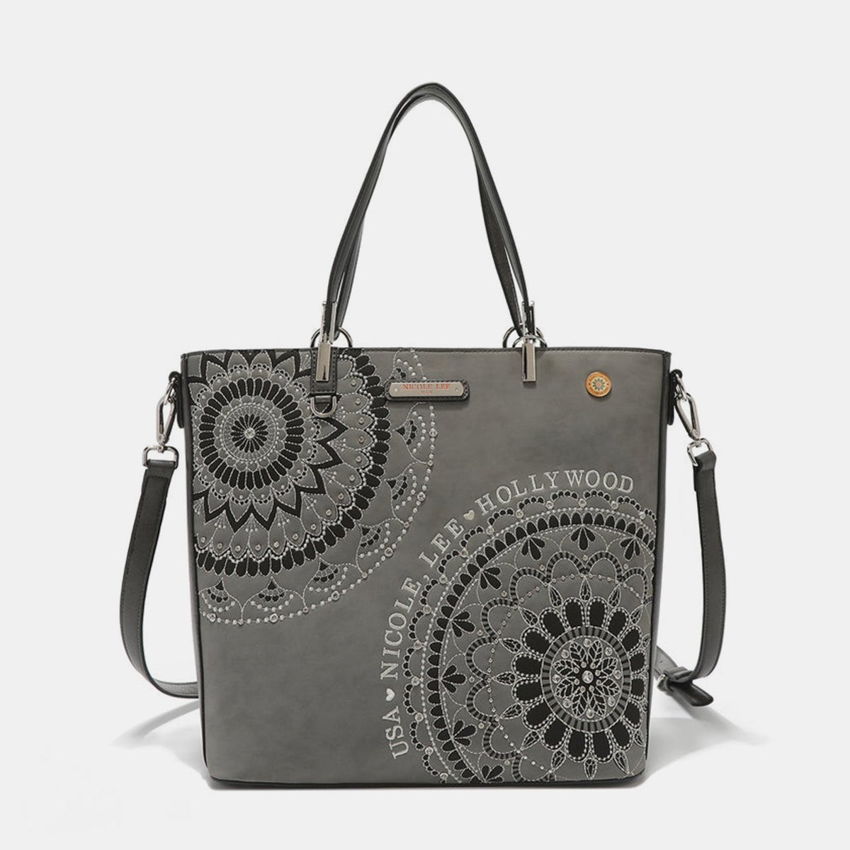 Nicole Lee USA Metallic Stitching Embroidery Inlaid Rhinestone Tote Bag - Flip Flop Dynasty