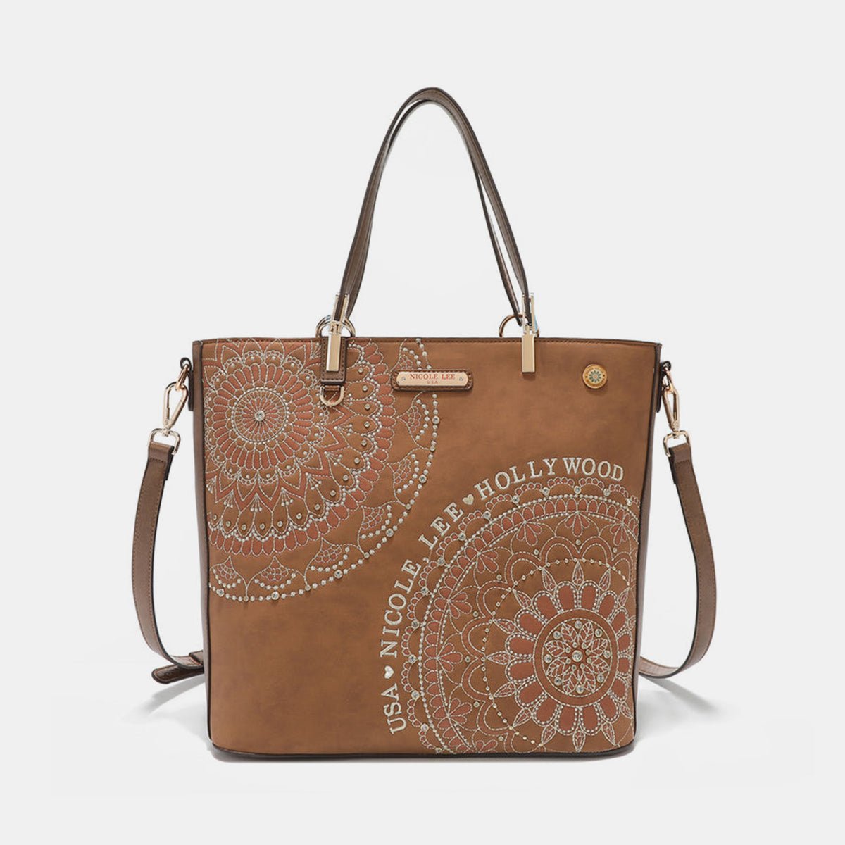 Nicole Lee USA Metallic Stitching Embroidery Inlaid Rhinestone Tote Bag - Flip Flop Dynasty