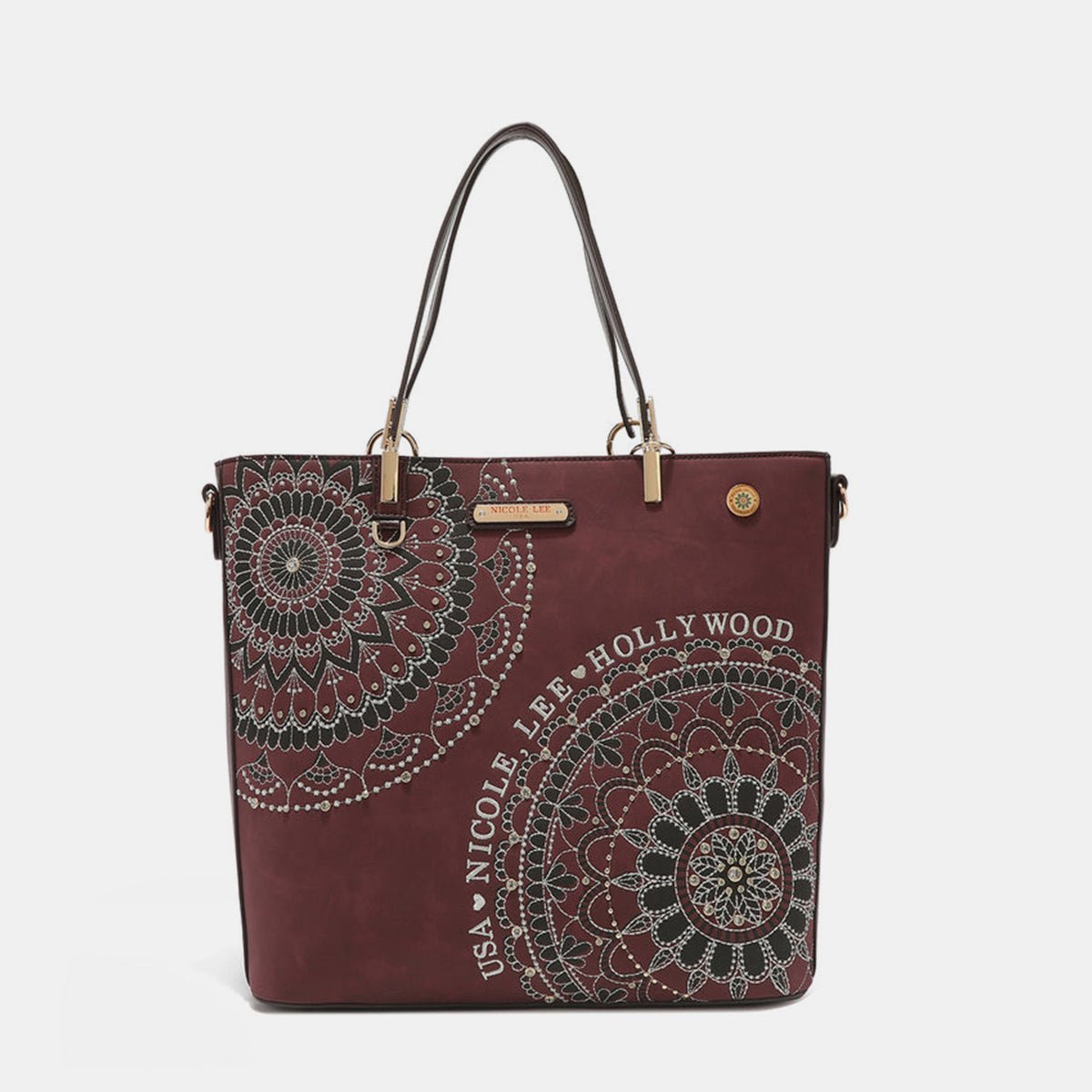 Nicole Lee USA Metallic Stitching Embroidery Inlaid Rhinestone Tote Bag - Flip Flop Dynasty