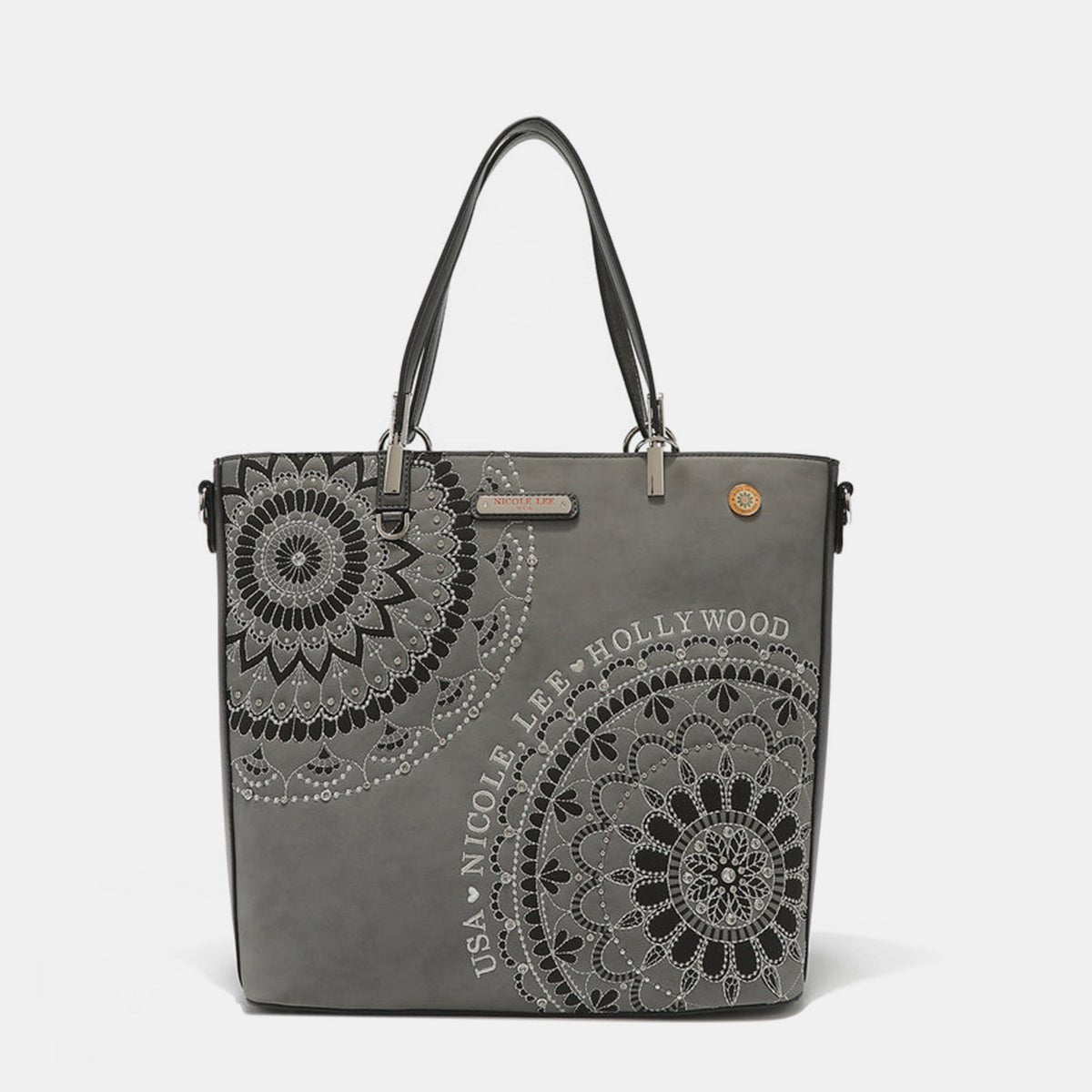 Nicole Lee USA Metallic Stitching Embroidery Inlaid Rhinestone Tote Bag - Flip Flop Dynasty